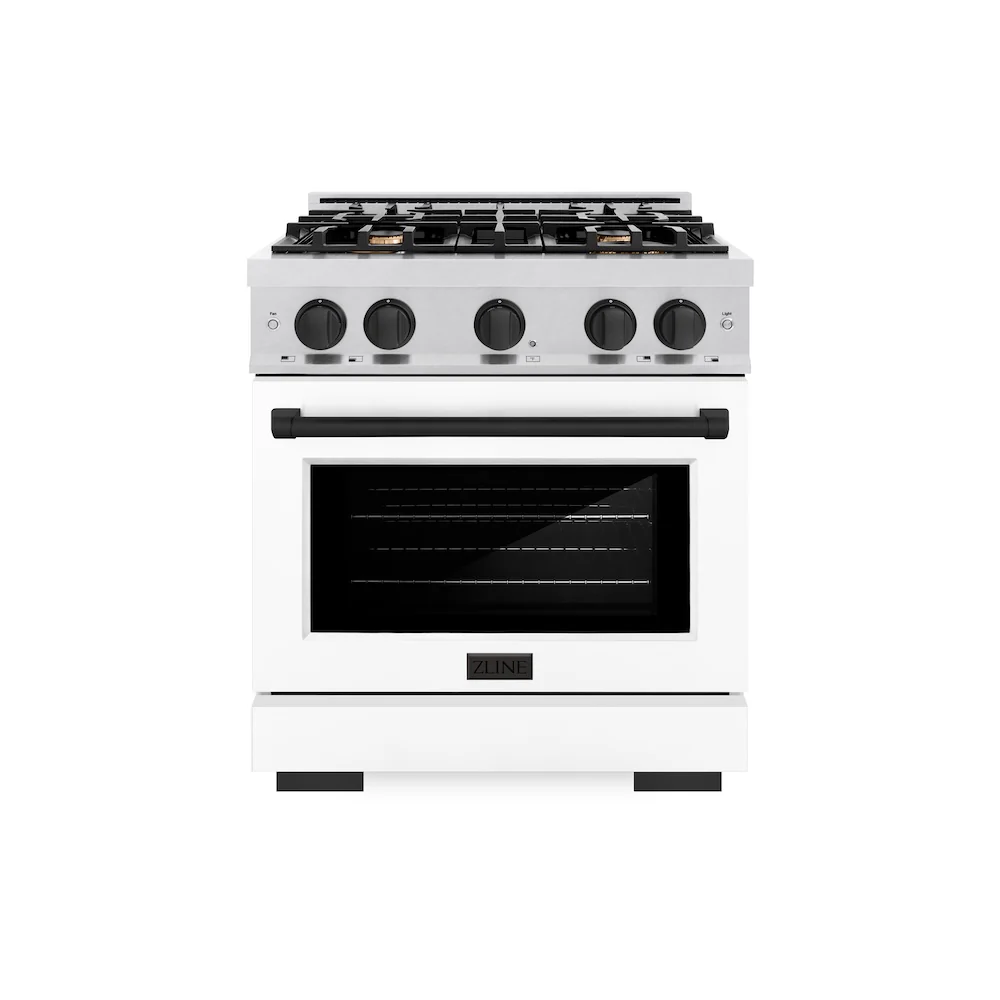 ZLINE Autograph Edition 30 in. 4.2 cu. ft. Select Gas Range with 4 Burner Cooktop and Convection Gas Oven in Satin Stainless Steel with White Matte Door and Matte Black Accents, Open Box-Great Condition - Image 3