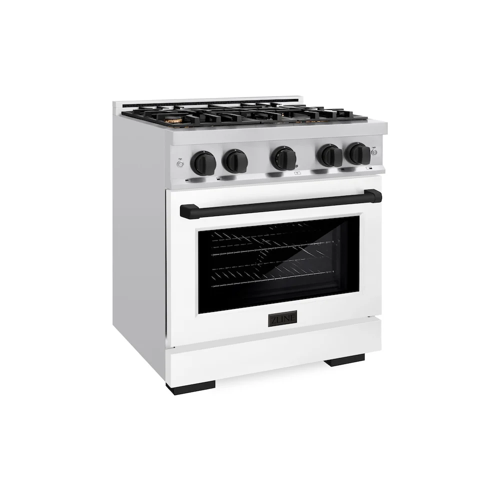 ZLINE Autograph Edition 30 in. 4.2 cu. ft. Select Gas Range with 4 Burner Cooktop and Convection Gas Oven in Stainless Steel with White Matte Door and Matte Black Accents, Open Box-Great Condition