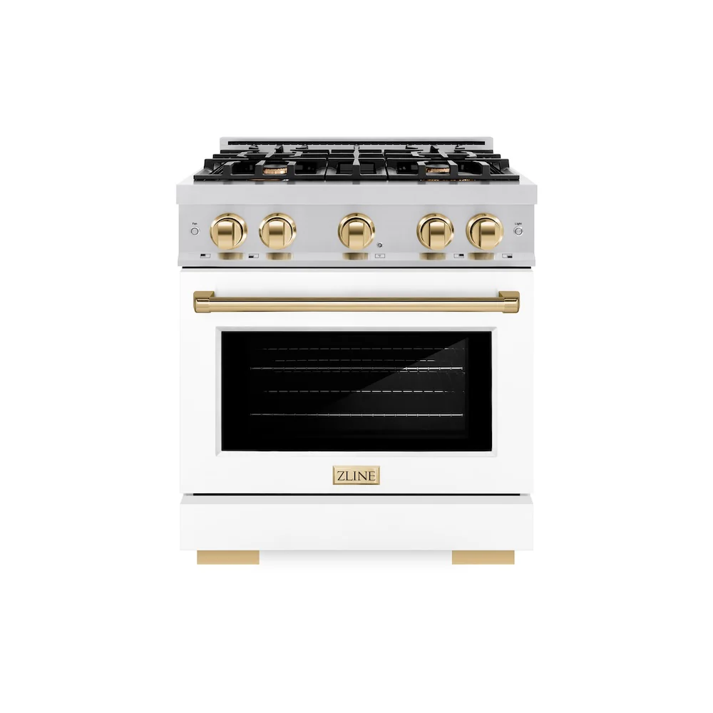 ZLINE Autograph Edition 30 in. 4.2 cu. ft. Select Gas Range with 4 Burner Cooktop and Convection Gas Oven in Stainless Steel with White Matte Door and Polished Gold Accents, Open Box-Great Condition - Image 3