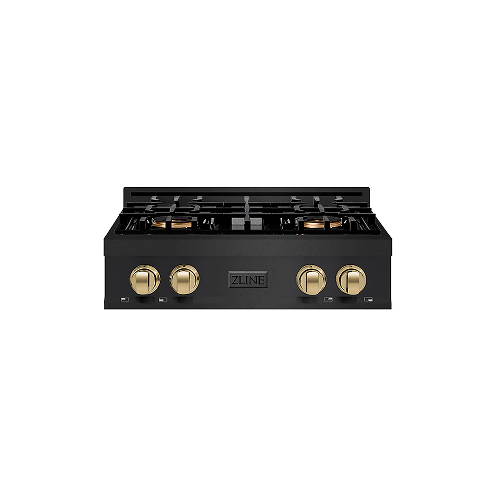 ZLINE Autograph Edition 30 in. Classic Gas Rangetop with 4 Burner DuoPro™ Cooktop in Black Stainless Steel and Champagne Bronze Accents, Open Box-Great Condition - Image 3