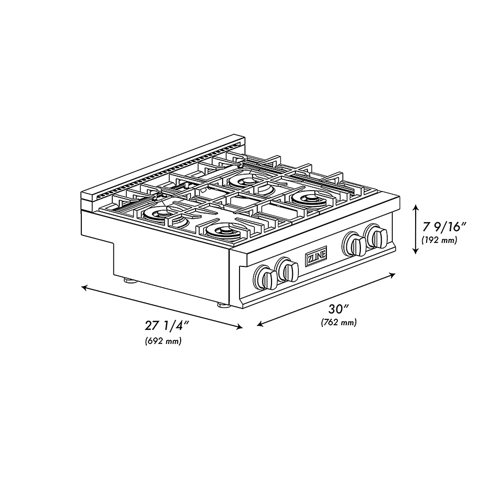 ZLINE Autograph Edition 30 in. Classic Gas Rangetop with 4 Burner DuoPro™ Cooktop in Satin Stainless Steel and Matte Black Accents, Open Box-Great Condition - Image 10