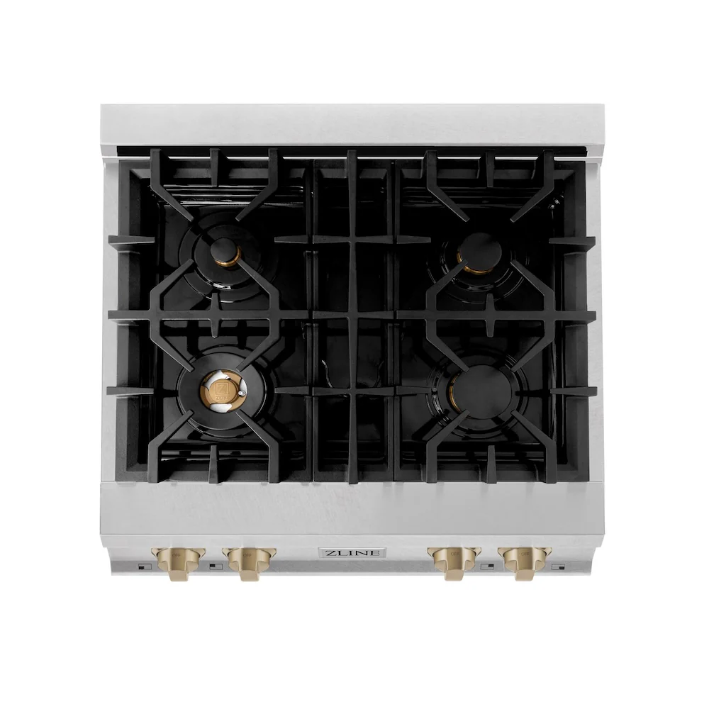 ZLINE Autograph Edition 30 in. Legacy Gas Rangetop with 4 Burners and Porcelain Cooktop in Satin Stainless Steel with Champagne Bronze Accents, Open Box-Great Condition - Image 2