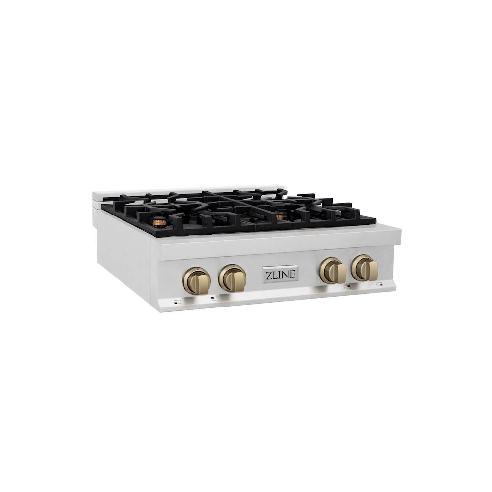 ZLINE Autograph Edition 30 in. Legacy Gas Rangetop with 4 Burners and Porcelain Cooktop in Satin Stainless Steel with Champagne Bronze Accents, Open Box-Great Condition - Image 5