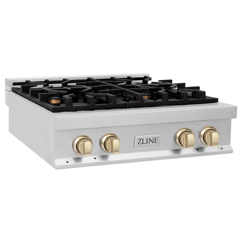 ZLINE Autograph Edition 30 in. Legacy Gas Rangetop with 4 Burners and Porcelain Cooktop in Stainless Steel with Polished Gold Accents, Open Box-Great Condition - Image 5