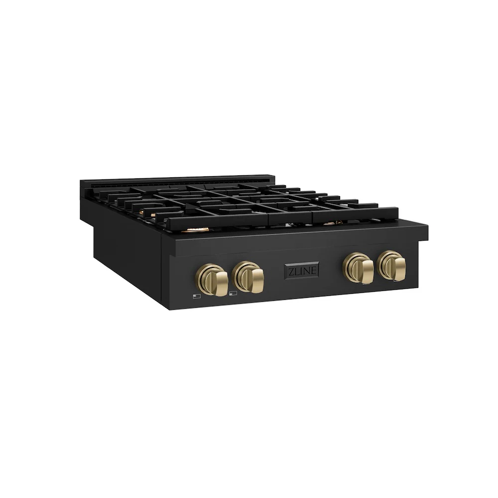 ZLINE Autograph Edition 30 in. Paramount Gas Rangetop with 4 Burners and Porcelain Cooktop in Black Stainless Steel with Champagne Bronze Accents, Open Box-Great Condition - Image 3