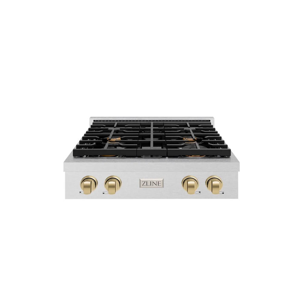 ZLINE Autograph Edition 30 in. Paramount Gas Rangetop with 4 Burners and Porcelain Cooktop in Satin Stainless Steel with Champagne Bronze Accents, Open Box-Great Condition - Image 3