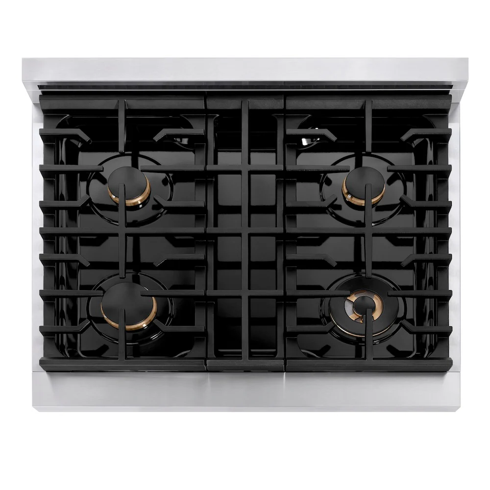 ZLINE Autograph Edition 30 in. Paramount Gas Rangetop with 4 Burners and Porcelain Cooktop in Stainless Steel with Champagne Bronze Accents, Open Box-Great Condition - Image 2