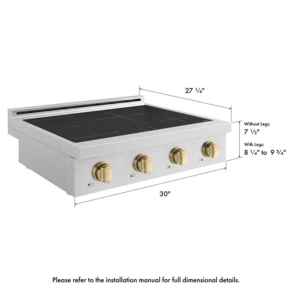 ZLINE Autograph Edition 30 in. Paramount Induction Rangetop with 4 Element Cooktop in Satin Stainless Steel and Champagne Bronze Accents (SINRTSZ-30-CB) - Image 18