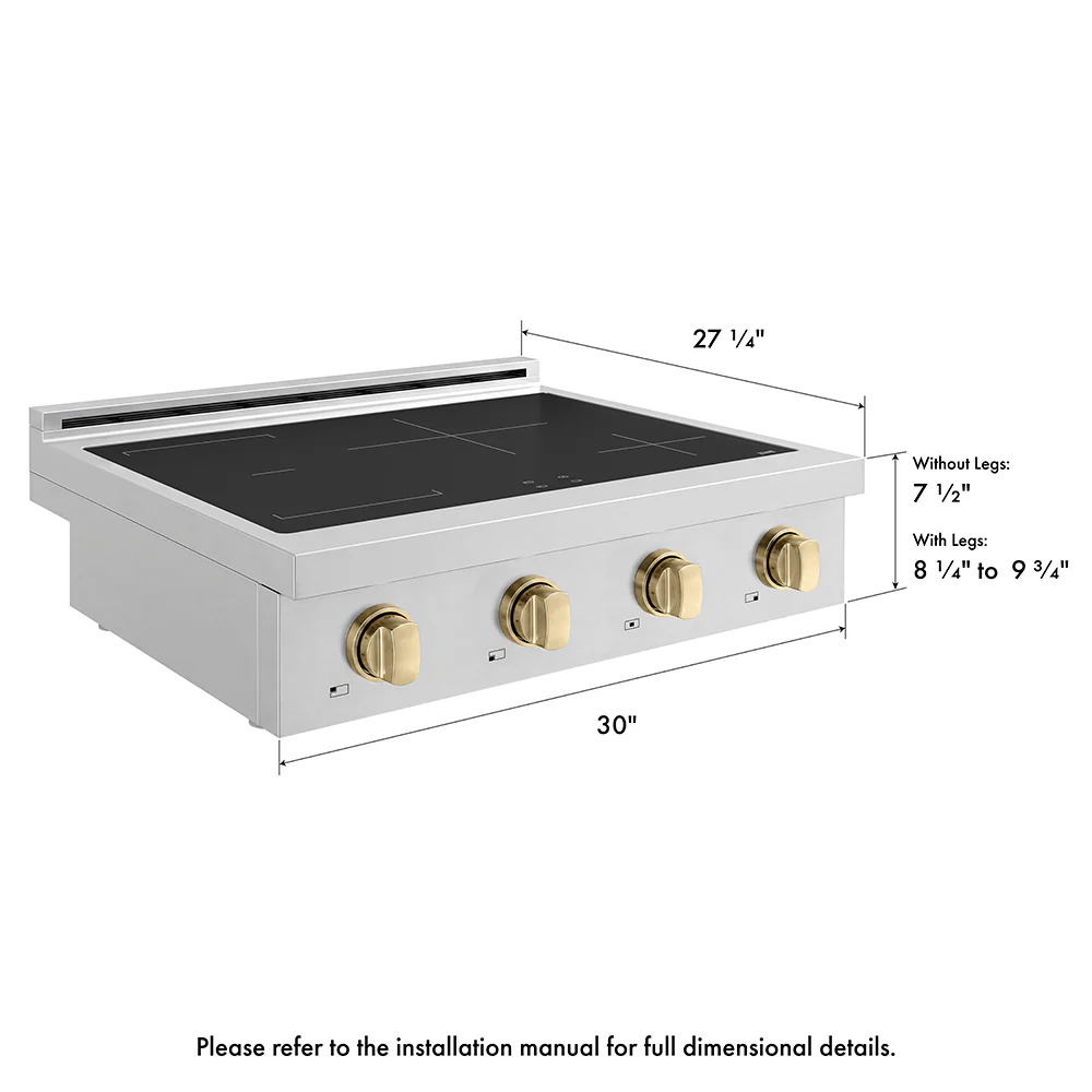 ZLINE Autograph Edition 30 in. Paramount Induction Rangetop with 4 Element Cooktop in Stainless Steel and Champagne Bronze Accents (SINRTZ-30-CB) - Image 17