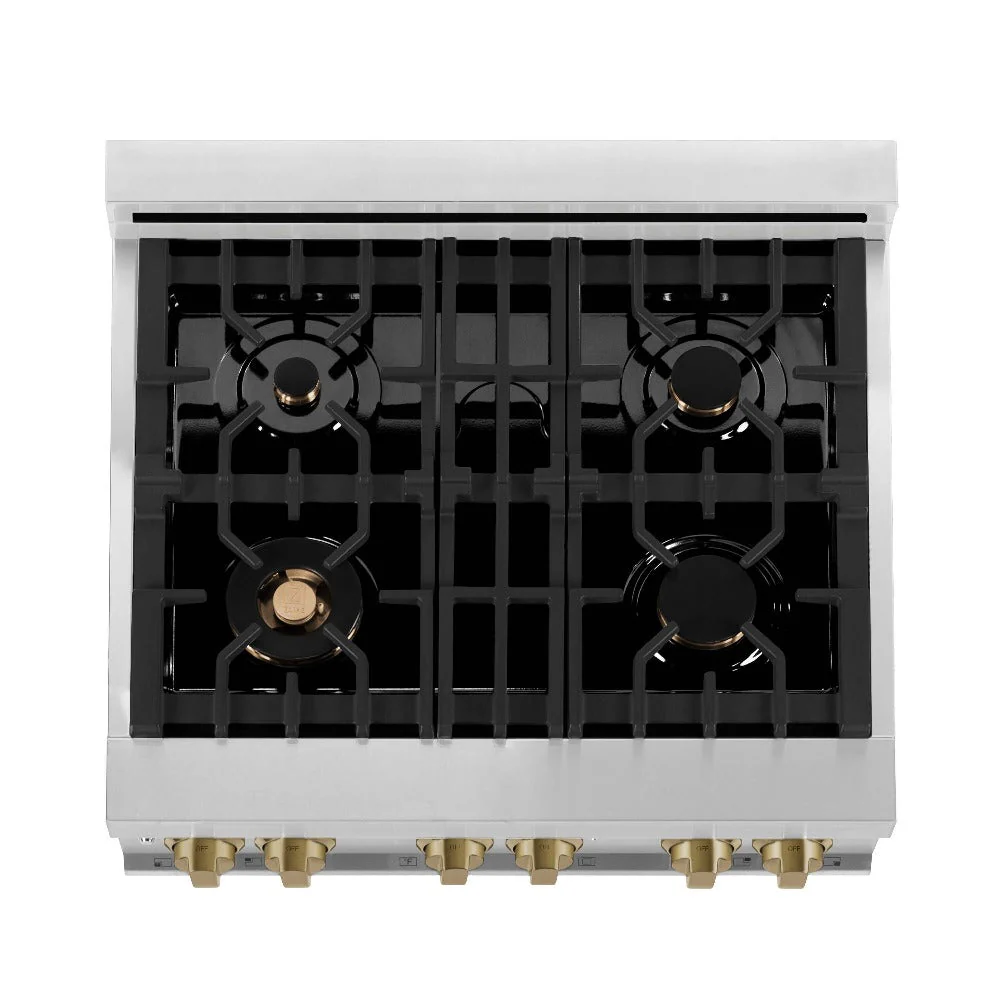 ZLINE 30 in. Autograph Edition Kitchen Package with Stainless Steel Dual Fuel Range, Range Hood, Dishwasher and Refrigeration with Champagne Bronze Accents - Image 5