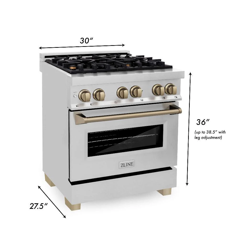ZLINE 30 in. Autograph Edition Kitchen Package with Stainless Steel Dual Fuel Range, Range Hood, Dishwasher and Refrigeration with Champagne Bronze Accents - Image 9