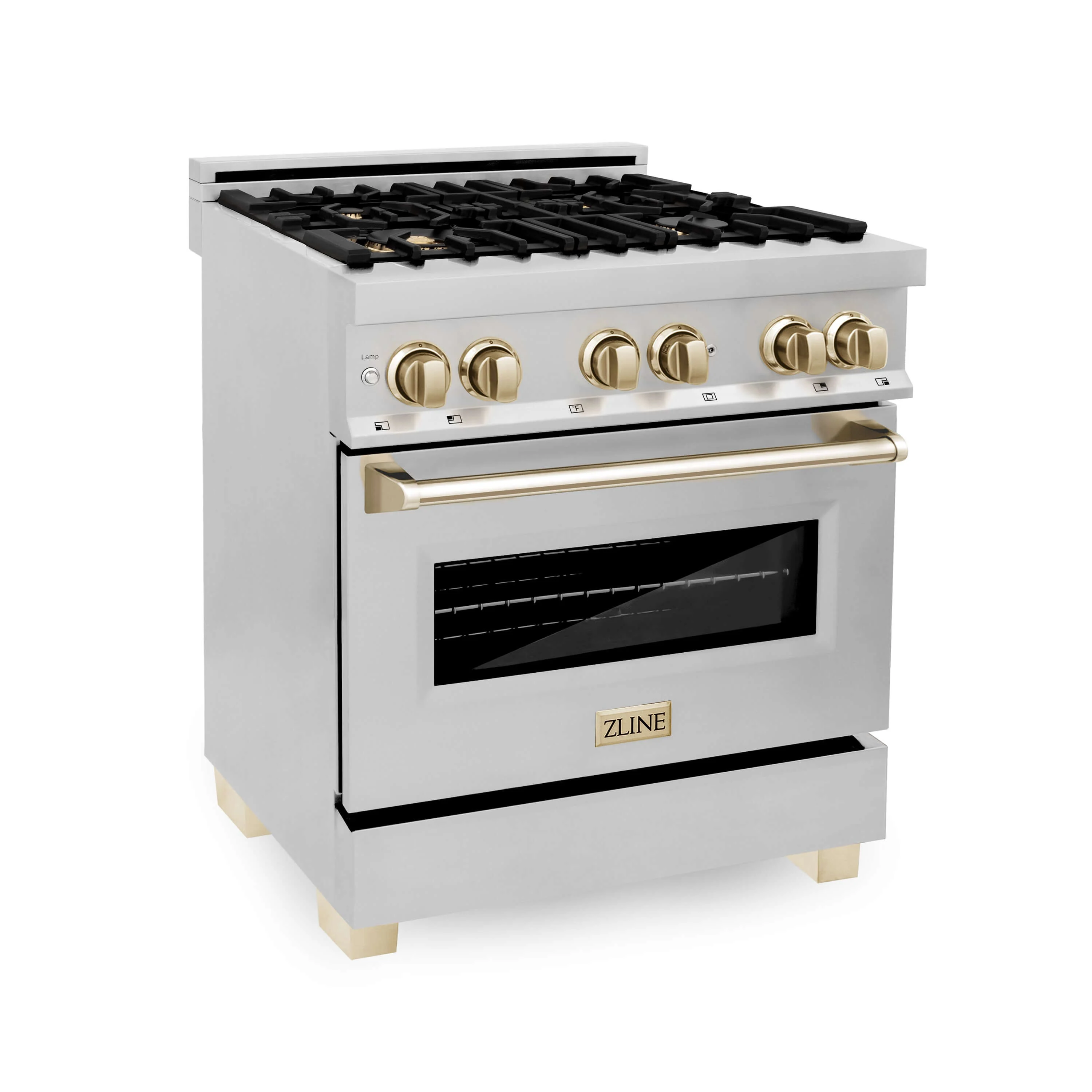 ZLINE 30 in. Autograph Edition Kitchen Package with Stainless Steel Dual Fuel Range, Range Hood, Dishwasher and Refrigeration with Polished Gold Accents - Image 2