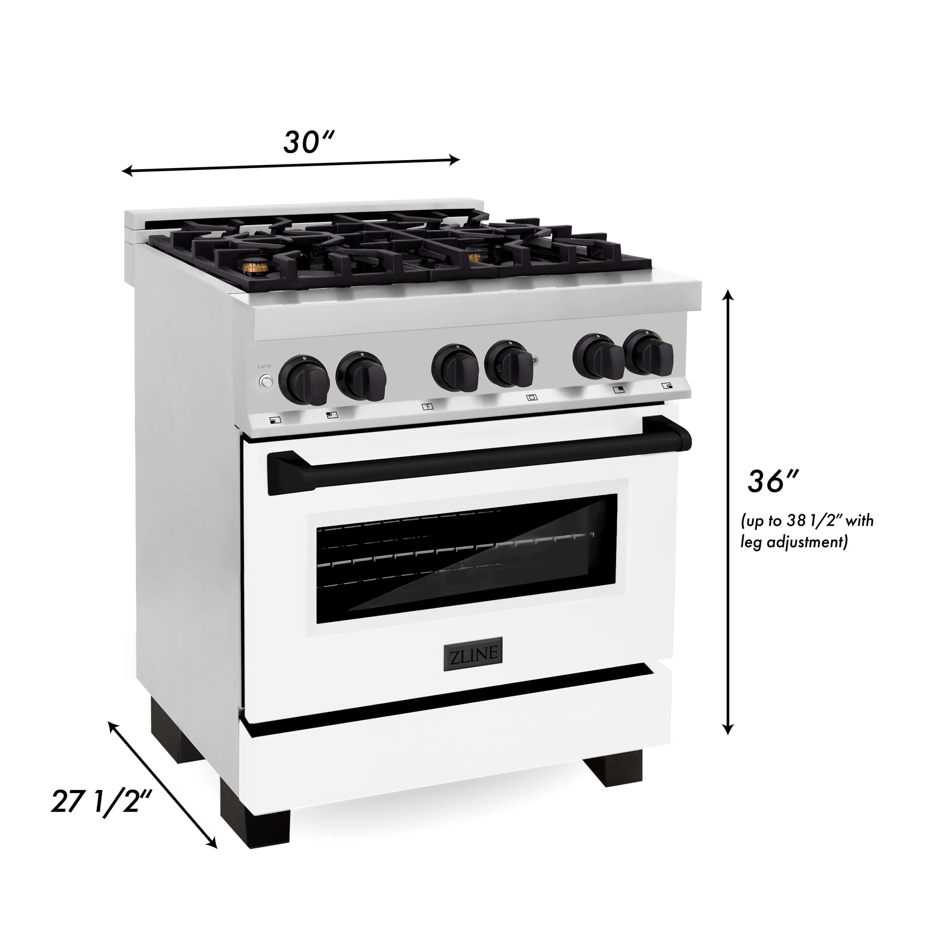 ZLINE 30 in. Autograph Edition Kitchen Package with Stainless Steel Dual Fuel Range with White Matte Door, Range Hood and Dishwasher with Matte Black Accents - Image 7