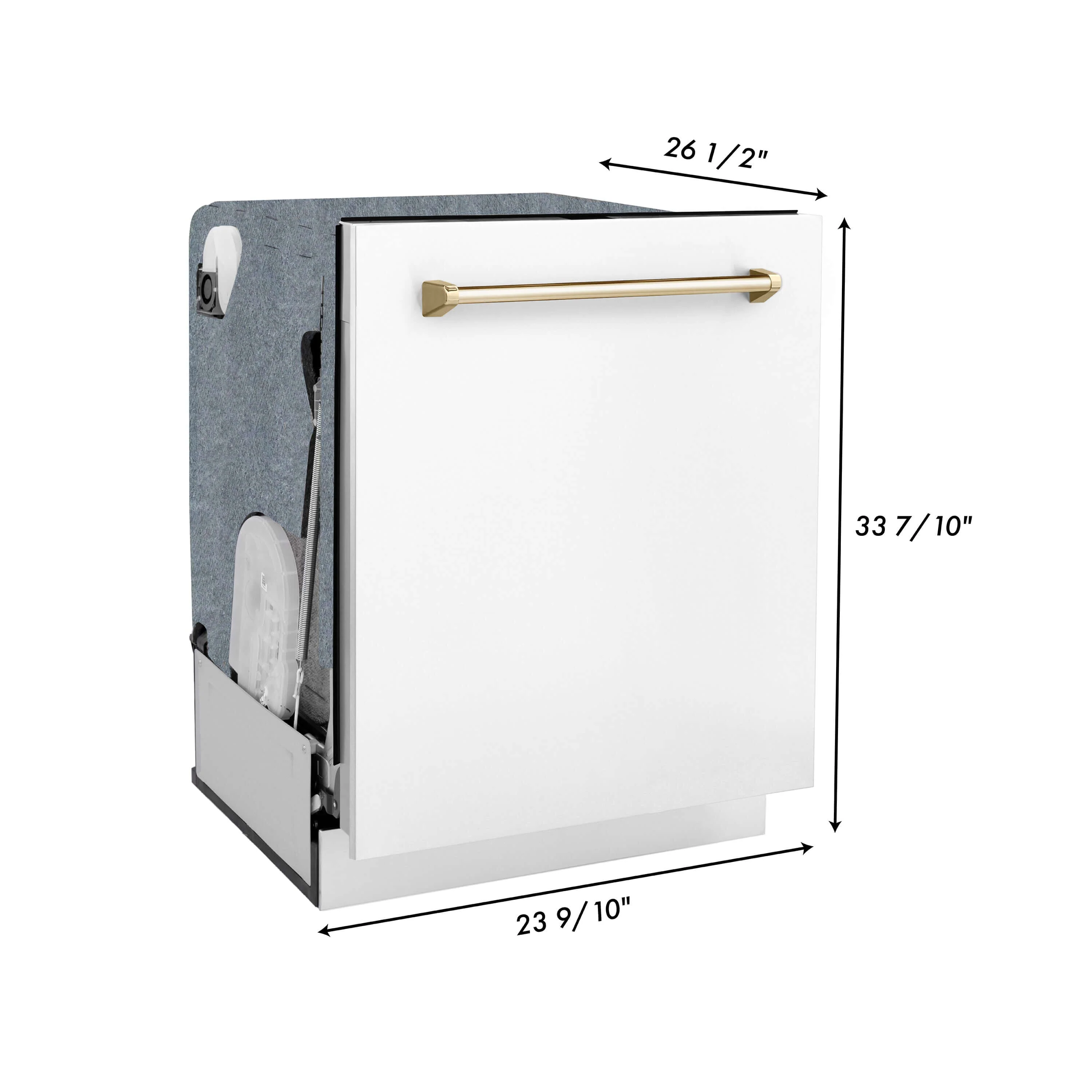 ZLINE 30 in. Autograph Edition Kitchen Package with Stainless Steel Dual Fuel Range with White Matte Door, Range Hood and Dishwasher with Polished Gold Accents - Image 23
