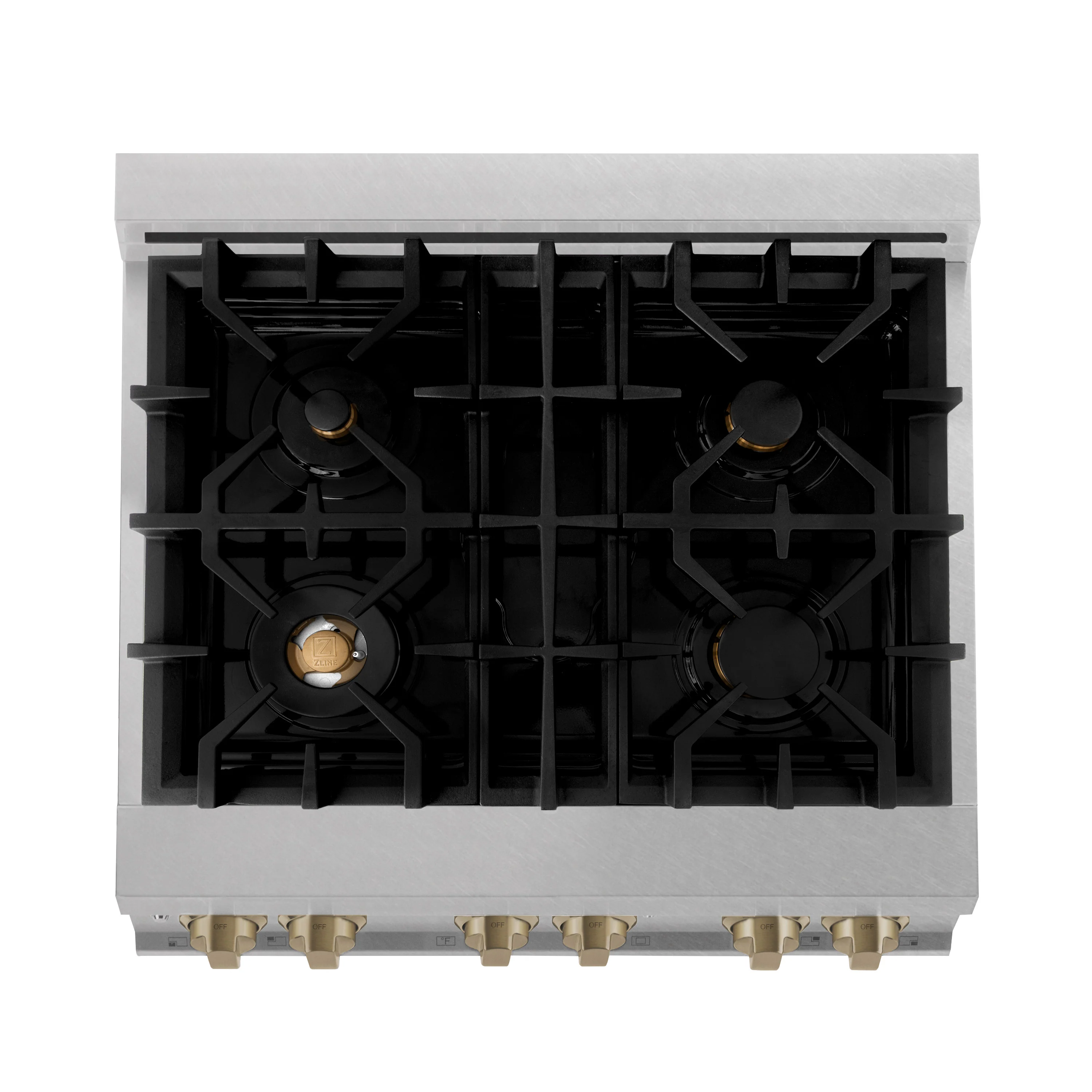 ZLINE Autograph Edition 30 in. 4.0 cu. ft. Legacy Dual Fuel Range with 4 Burner Gas Cooktop and Electric Convection Oven in Satin Stainless Steel with White Matte Door and Champagne Bronze Accents (RASZ-WM-30-CB) - Image 9