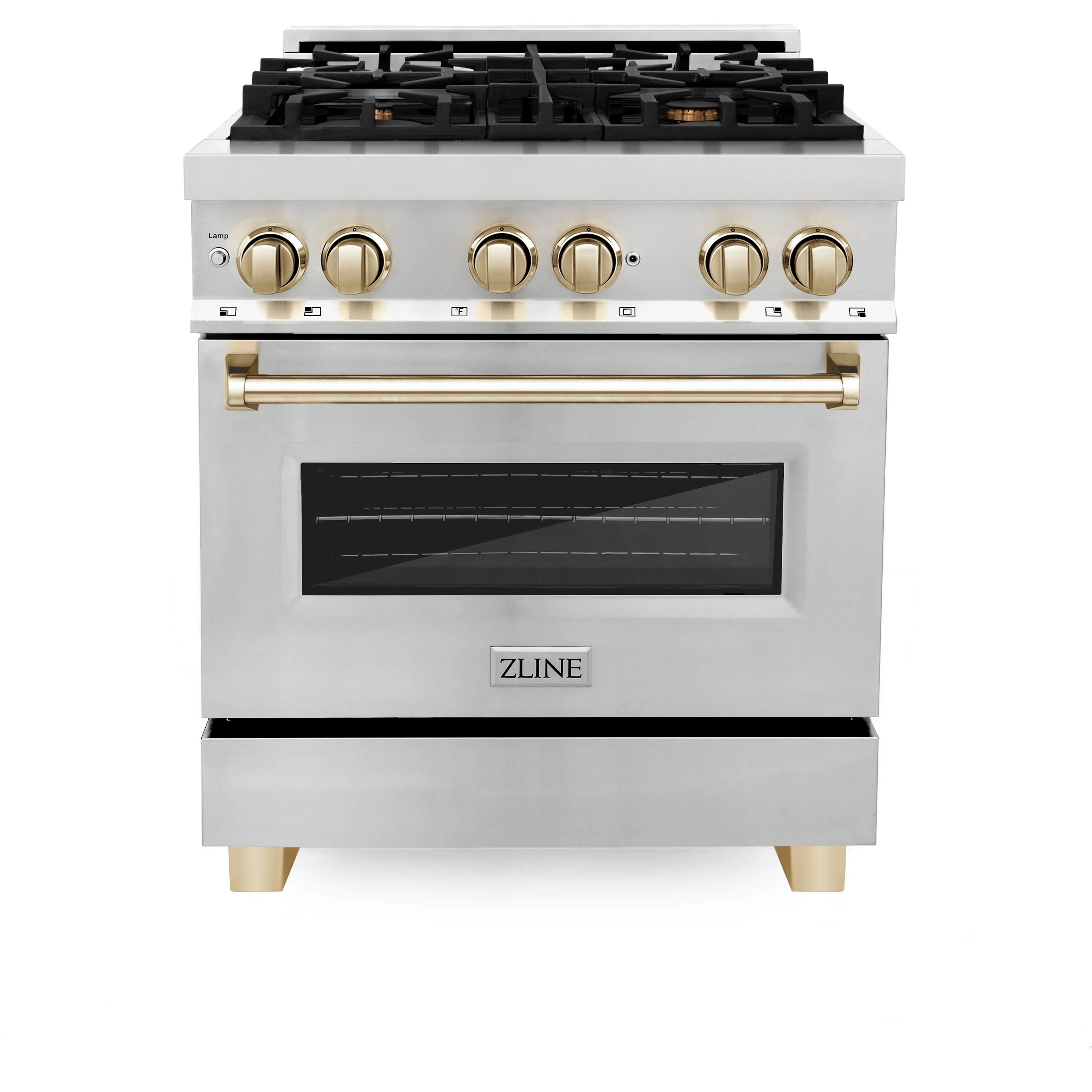 ZLINE Autograph Edition 30 in. 4.0 cu. ft. Legacy Dual Fuel Range with 4 Burner Gas Cooktop and Electric Convection Oven in Stainless Steel and Polished Gold Accents (RAZ-30-G) - Image 3