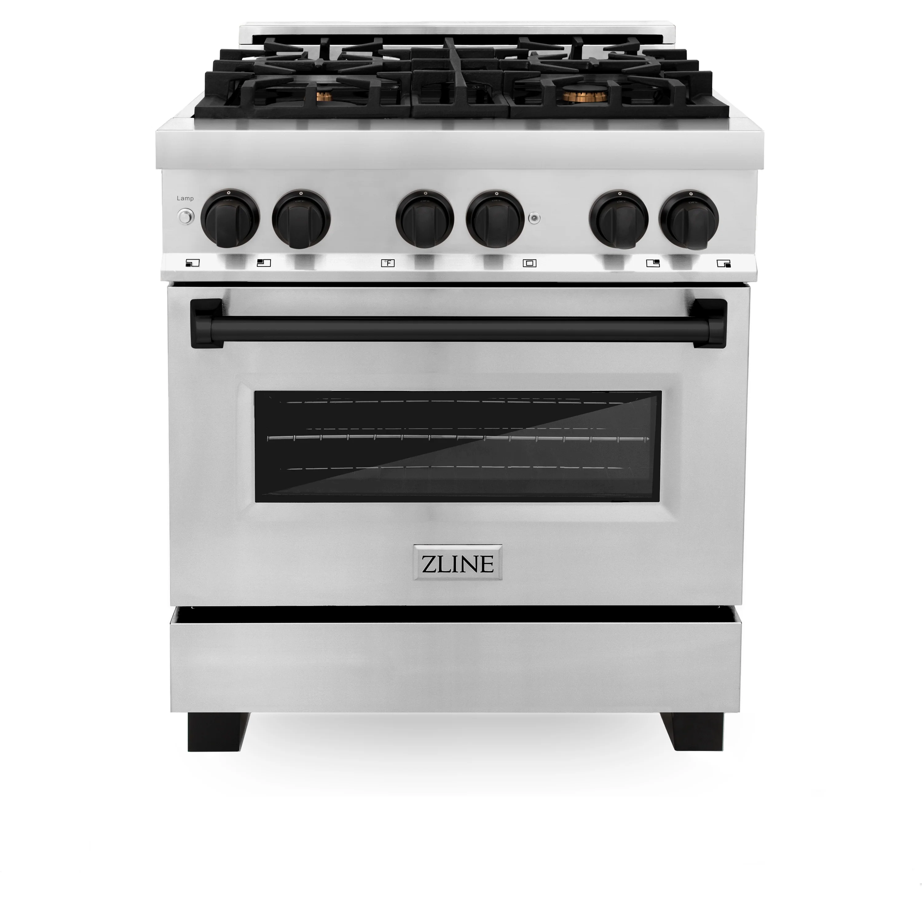 ZLINE Autograph Edition 30 in. 4.0 cu. ft. Legacy Dual Fuel Range with 4 Burner Gas Cooktop and Electric Convection Oven in Stainless Steel and Matte Black Accents (RAZ-30-MB) - Image 6