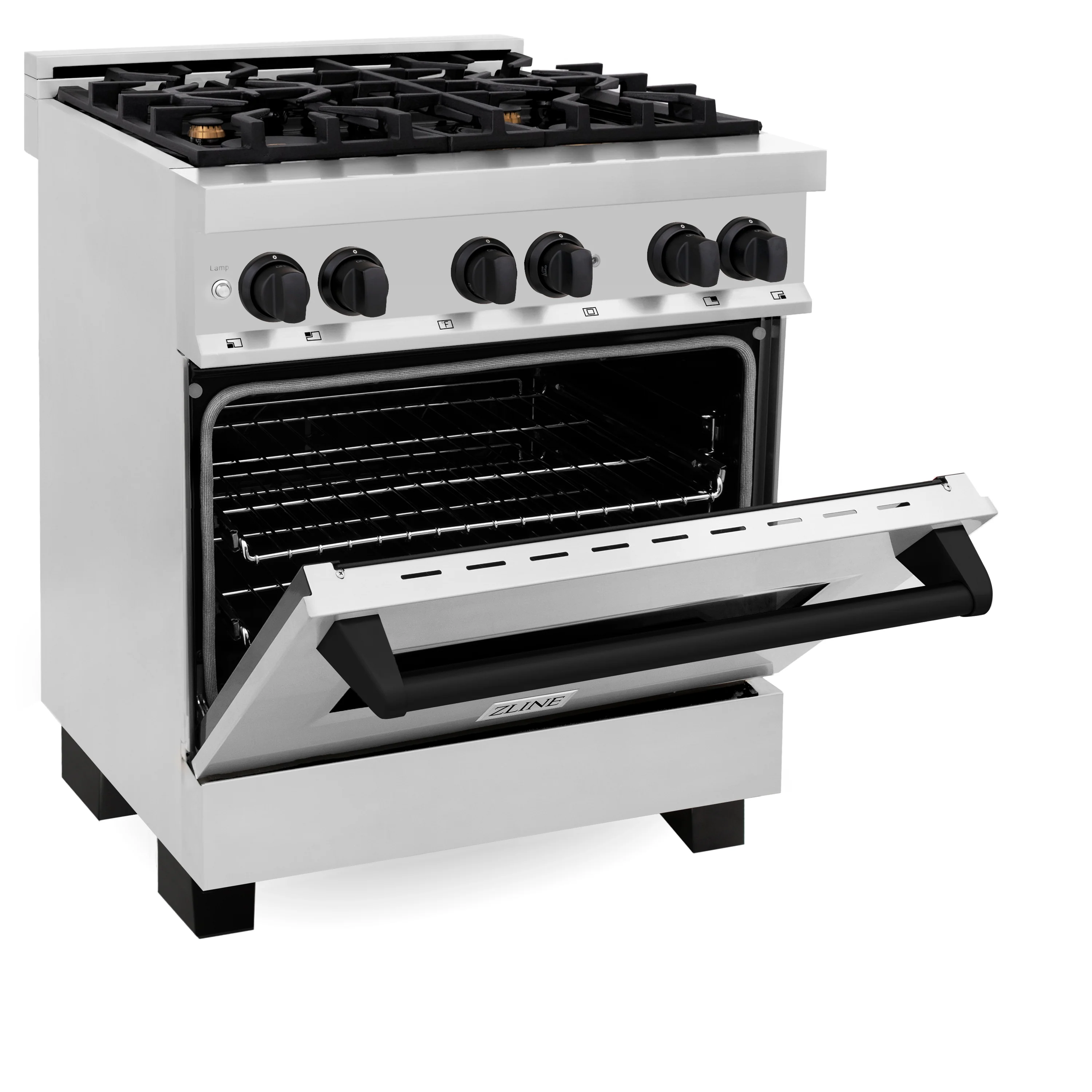 ZLINE Autograph Edition 30 in. 4.0 cu. ft. Legacy Dual Fuel Range with 4 Burner Gas Cooktop and Electric Convection Oven in Stainless Steel and Matte Black Accents (RAZ-30-MB) - Image 8