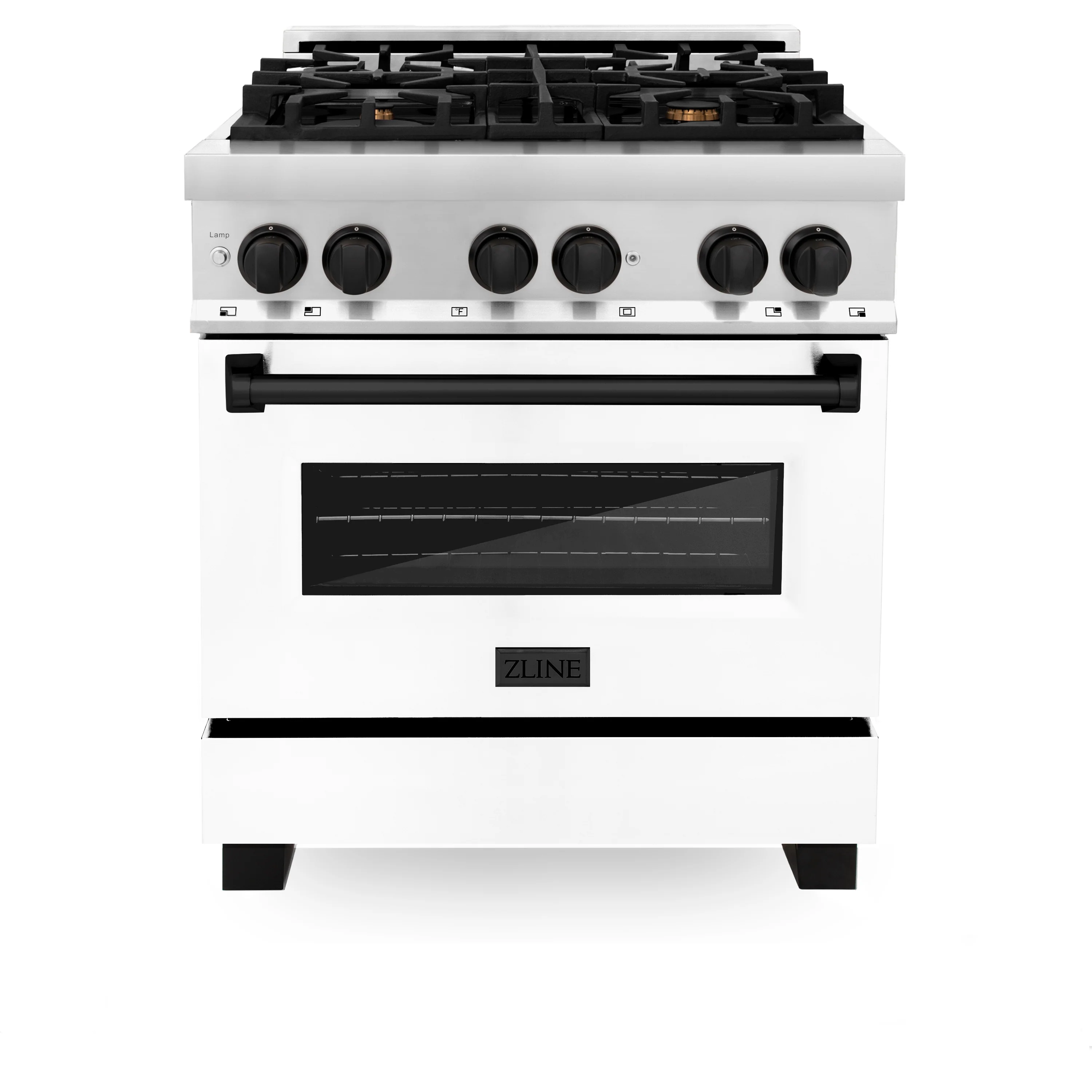 ZLINE Autograph Edition 30 in. 4.0 cu. ft. Legacy Dual Fuel Range with 4 Burner Gas Cooktop and Electric Convection Oven in Stainless Steel with White Matte Door and Matte Black Accents (RAZ-WM-30-MB) - Image 7