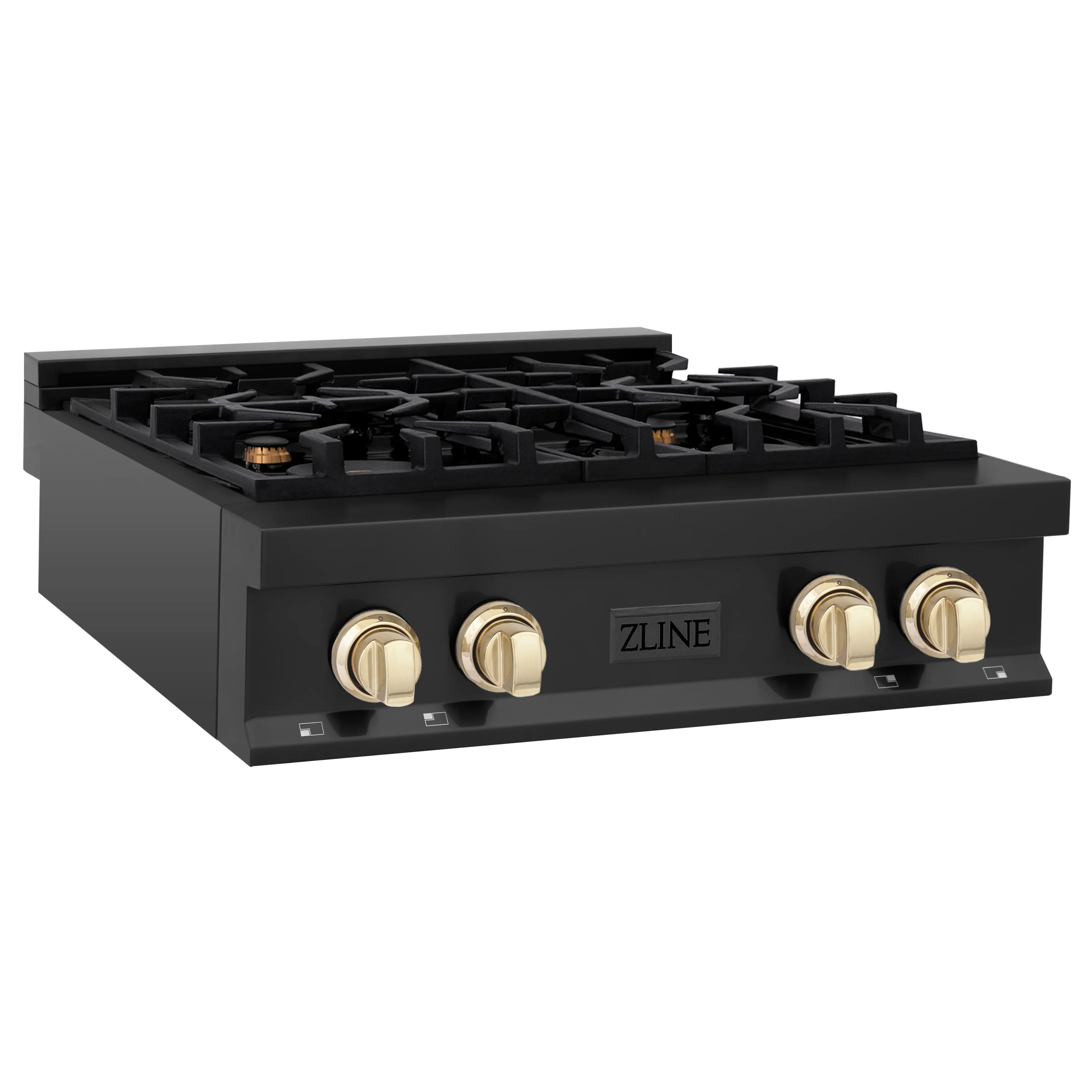 ZLINE Autograph Edition 30 in. Classic Gas Rangetop with 4 Burners and Porcelain Cooktop in Black Stainless Steel with Polished Gold Accents (RTBZ-30-G) - Image 2