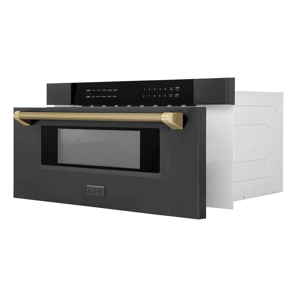 ZLINE Autograph Edition 30 in. 1.2 cu. ft. Built-in Microwave Drawer in Black Stainless Steel and Champagne Bronze Helix Handle (MWDZ-30-BS-KCB) - Image 4