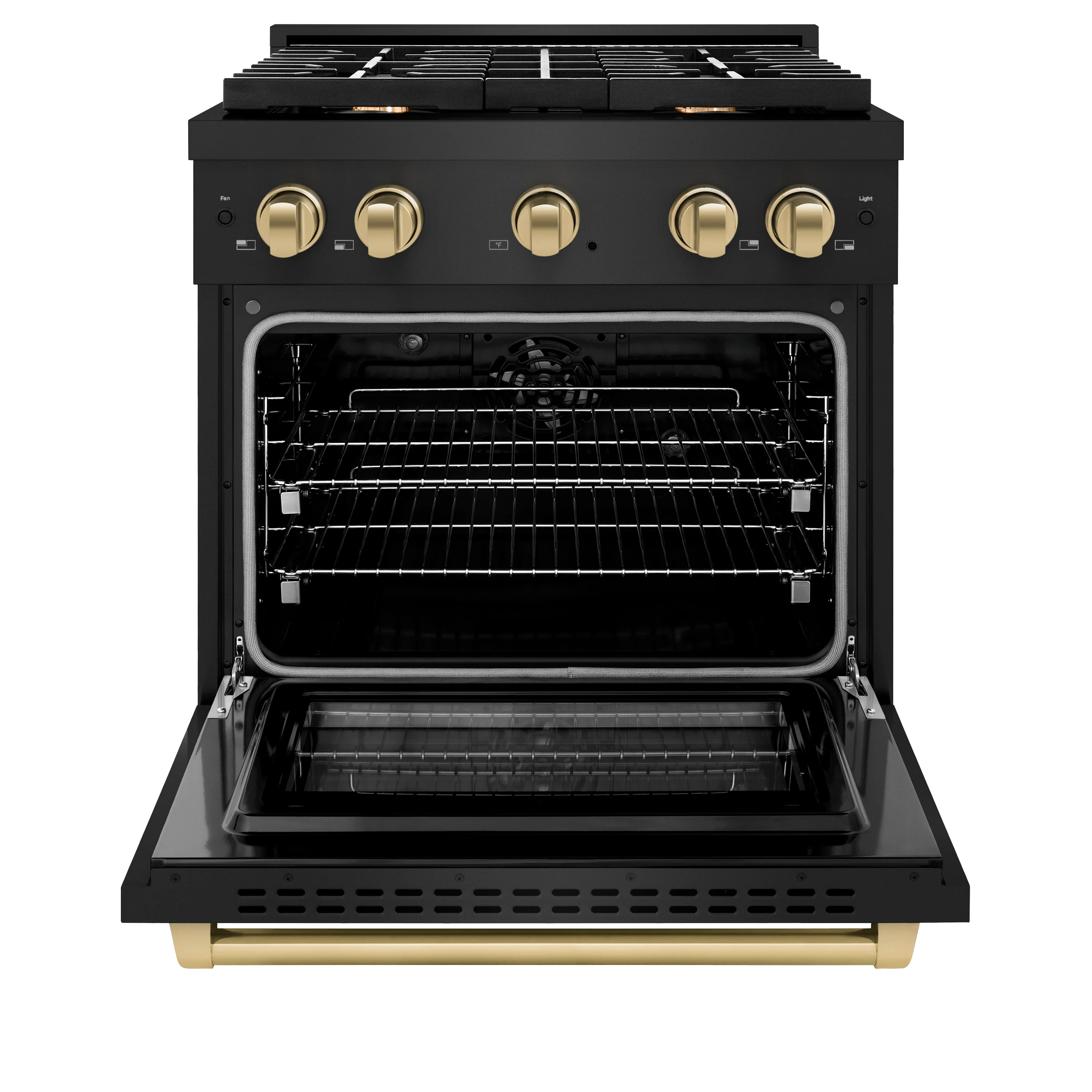 ZLINE Autograph Edition 30 in. 4.2 cu. ft. Paramount Dual Fuel Range with 4 Burner Gas Cooktop and Electric Convection Oven in Black Stainless Steel with Champagne Bronze Accents (SDRBZ-30-CB) - Image 3
