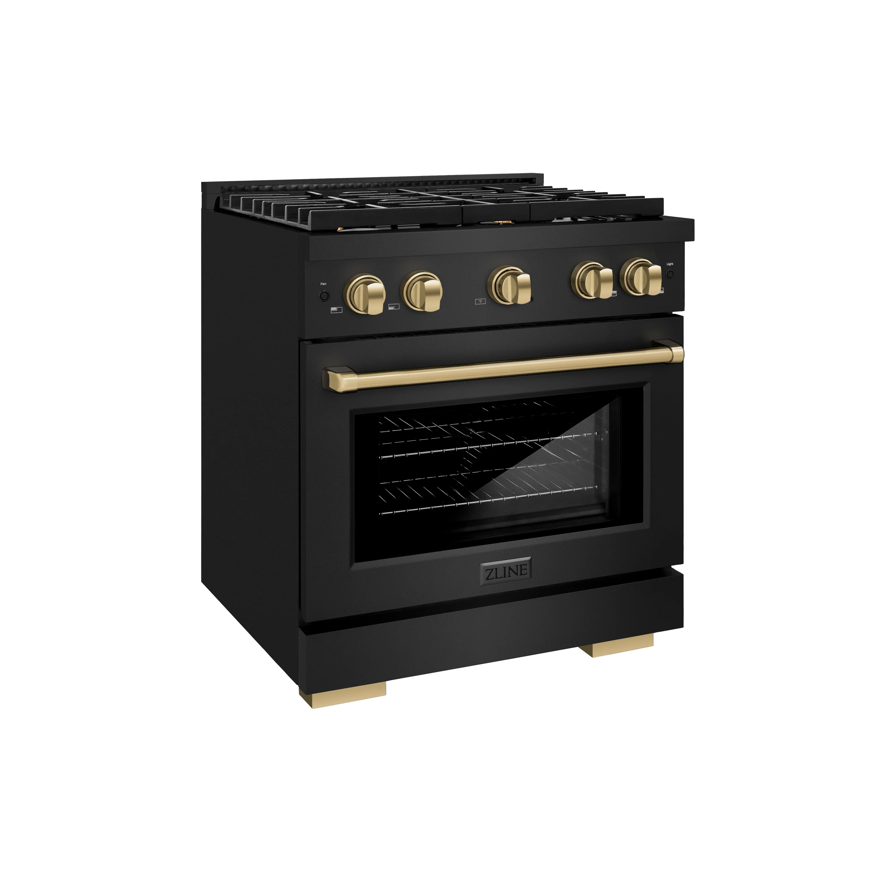 ZLINE Autograph Edition 30 in. 4.2 cu. ft. Paramount Dual Fuel Range with 4 Burner Gas Cooktop and Electric Convection Oven in Black Stainless Steel with Champagne Bronze Accents (SDRBZ-30-CB) - Image 4
