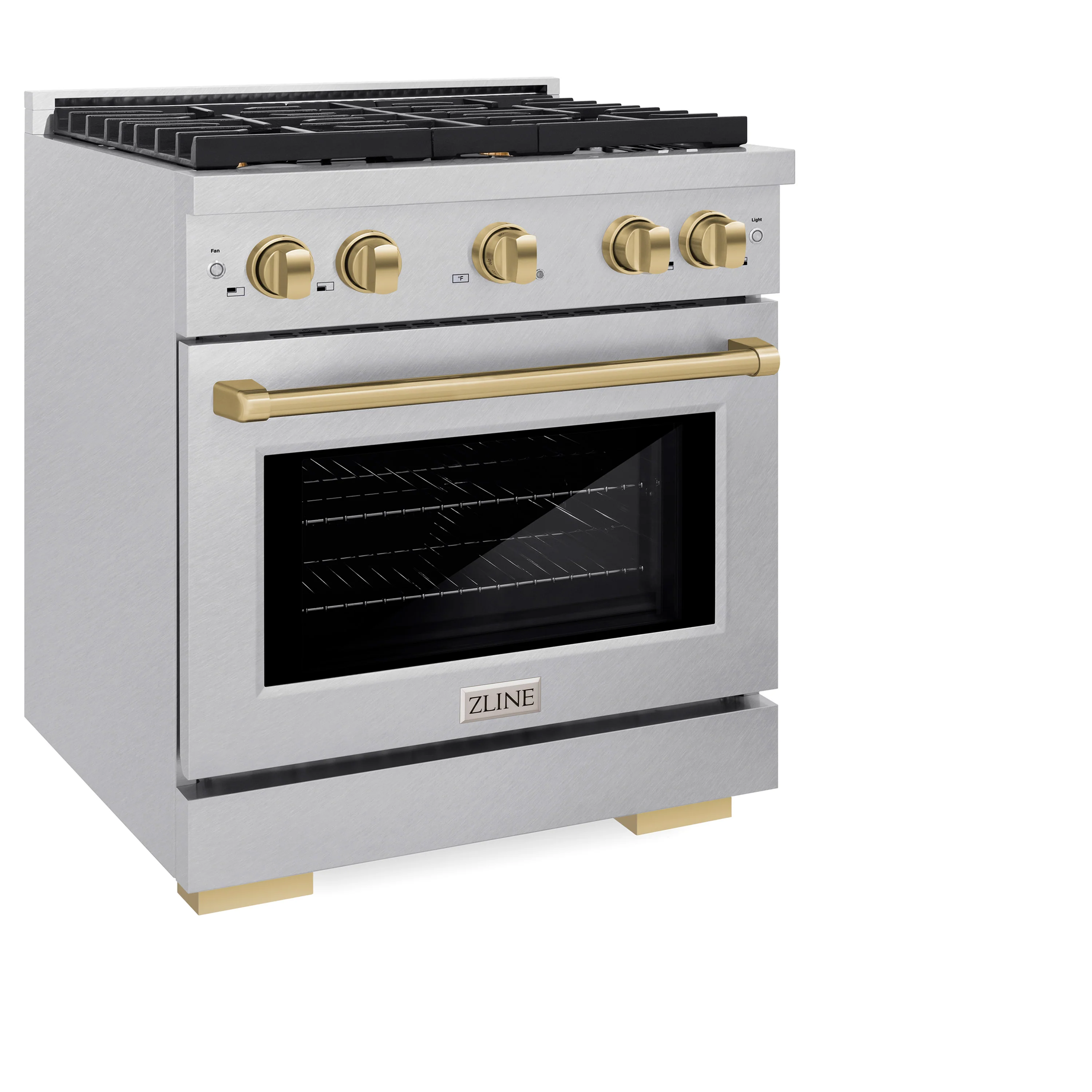 ZLINE Autograph Edition 30 in. 4.2 cu. ft. Paramount Dual Fuel Range with 4 Burner Gas Cooktop and Electric Convection Oven in Satin Stainless Steel with Champagne Bronze Accents (SDRSZ-30-CB) - Image 3