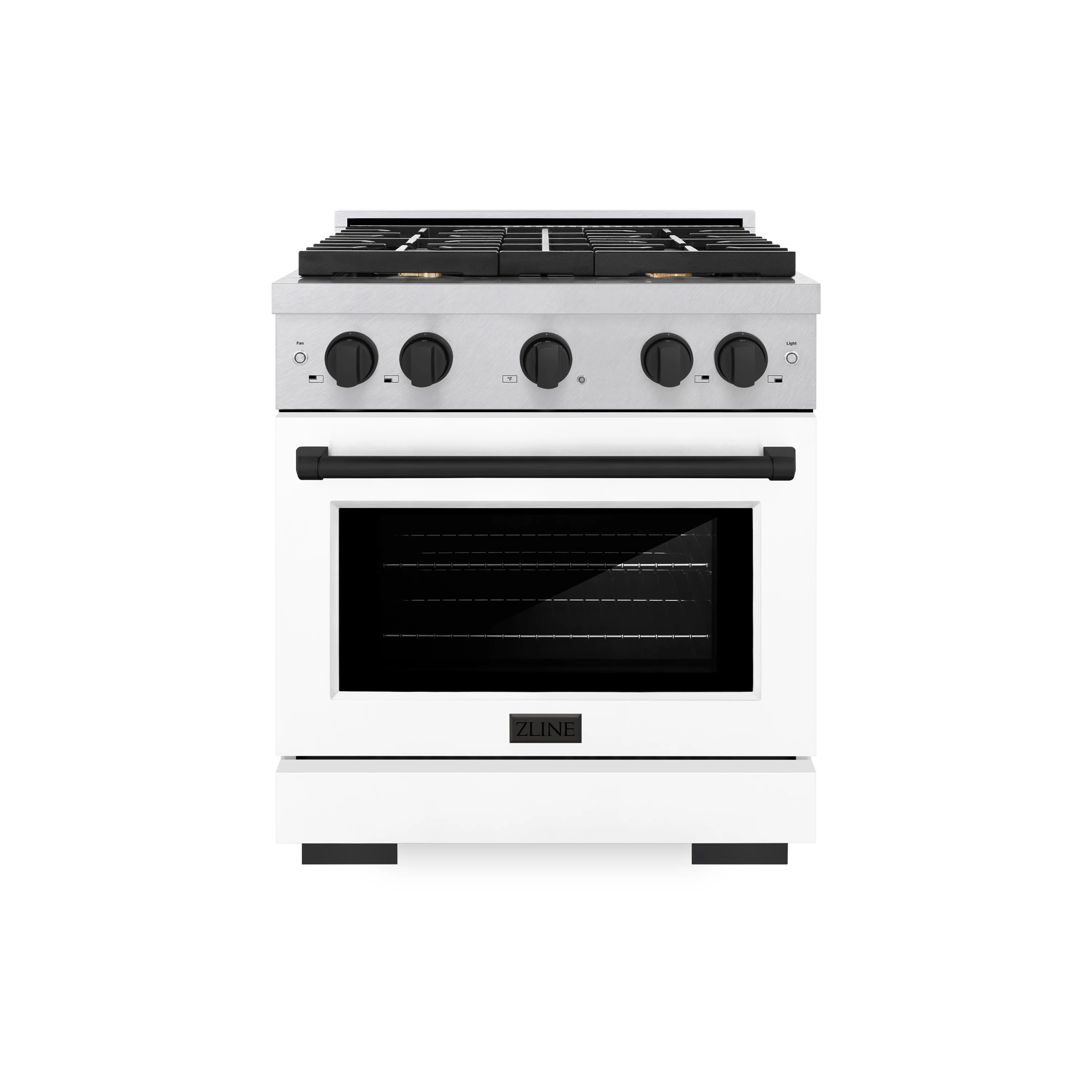 ZLINE Autograph Edition 30 in. 4.2 cu. ft. Paramount Dual Fuel Range with 4 Burner Gas Cooktop and Electric Convection Oven in Satin Stainless Steel with White Matte Door and Matte Black Accents (SDRSZ-WM-30-MB) - Image 5