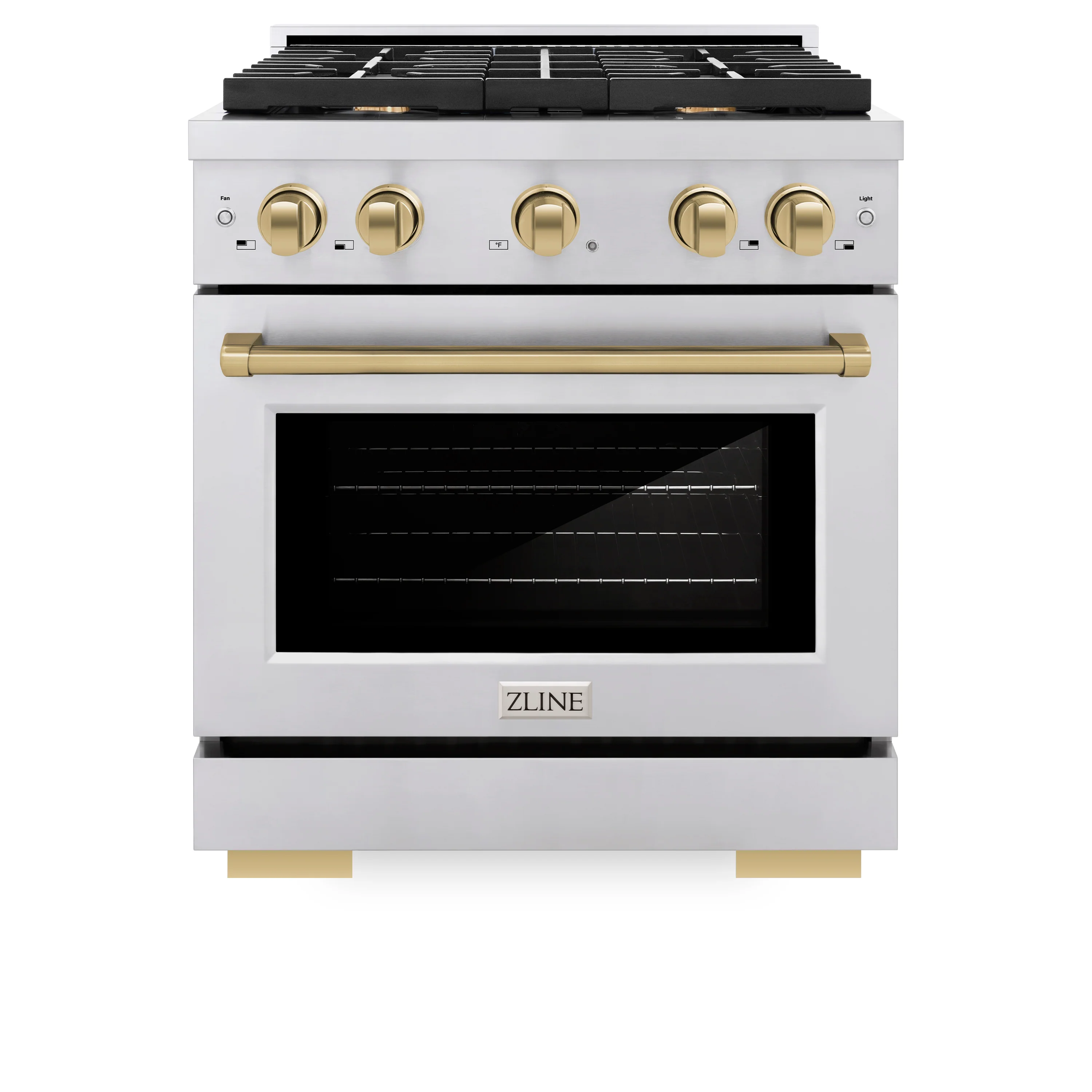 ZLINE Autograph Edition 30 in. 4.2 cu. ft. Paramount Dual Fuel Range with 4 Burner Gas Cooktop and Electric Convection Oven in Stainless Steel with Champagne Bronze Accents (SDRZ-30-CB) - Image 2