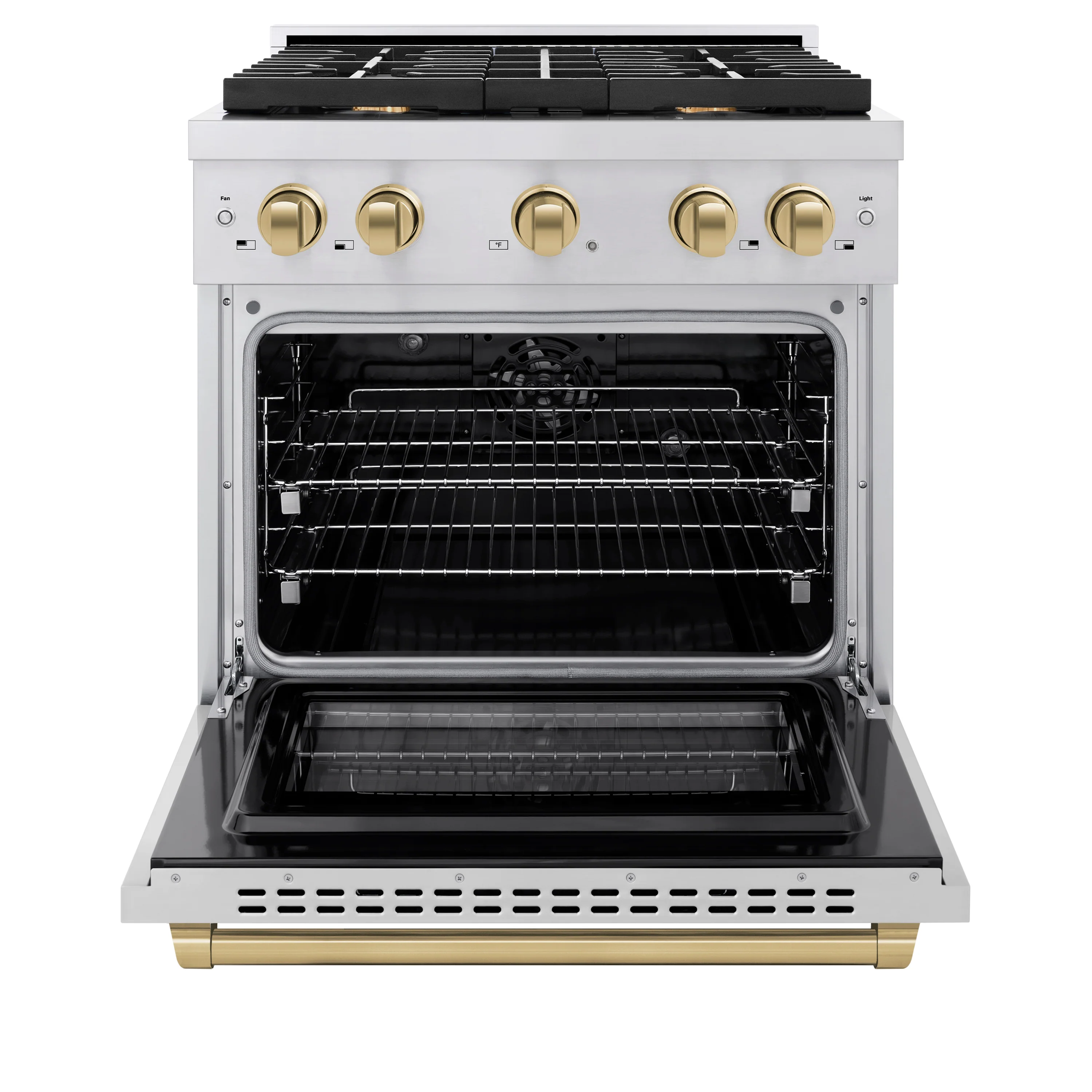 ZLINE Autograph Edition 30 in. 4.2 cu. ft. Paramount Dual Fuel Range with 4 Burner Gas Cooktop and Electric Convection Oven in Stainless Steel with Champagne Bronze Accents (SDRZ-30-CB) - Image 3