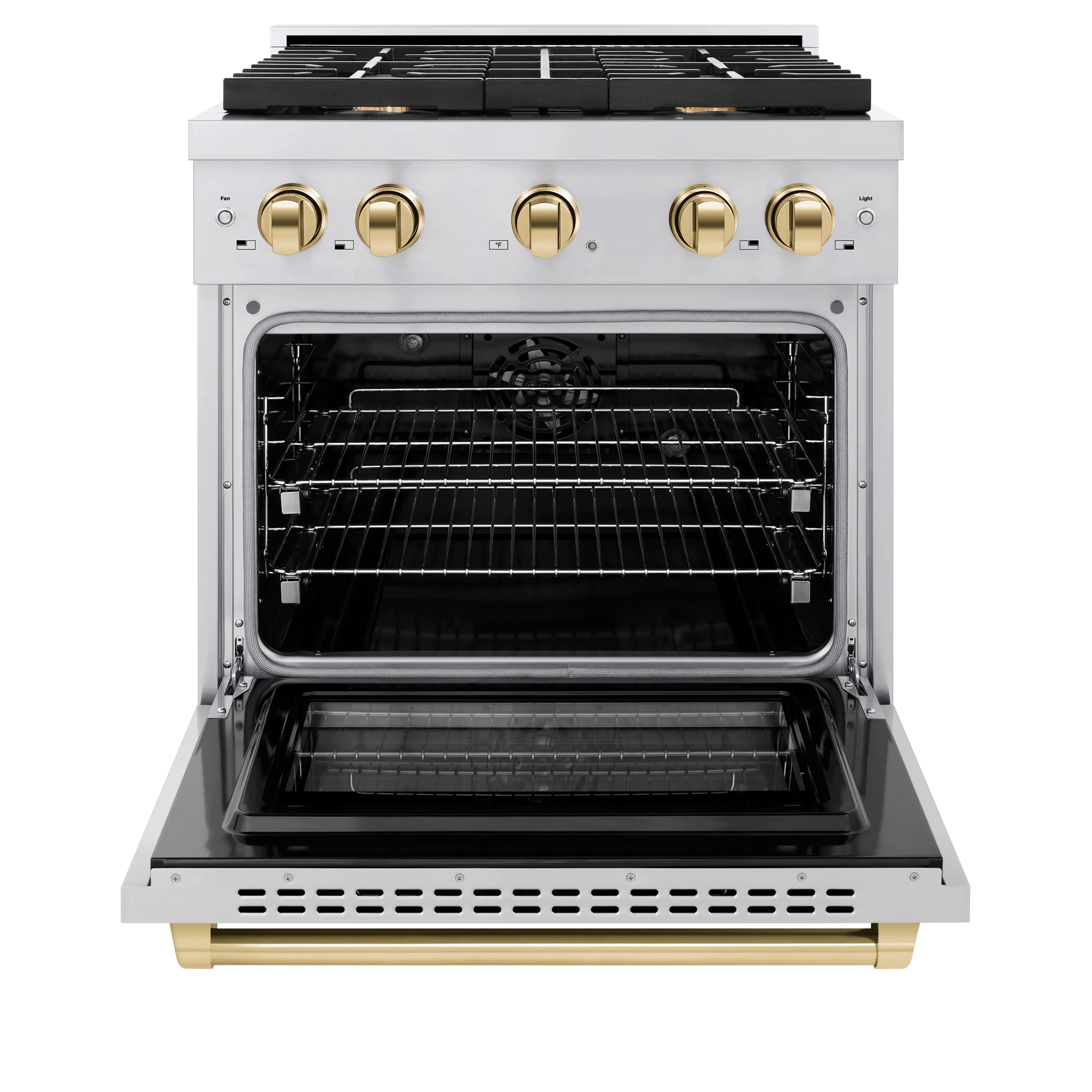 ZLINE Autograph Edition 30 in. 4.2 cu. ft. Paramount Dual Fuel Range with 4 Burner Gas Cooktop and Electric Convection Oven in Stainless Steel with Polished Gold Accents (SDRZ-30-G) - Image 3