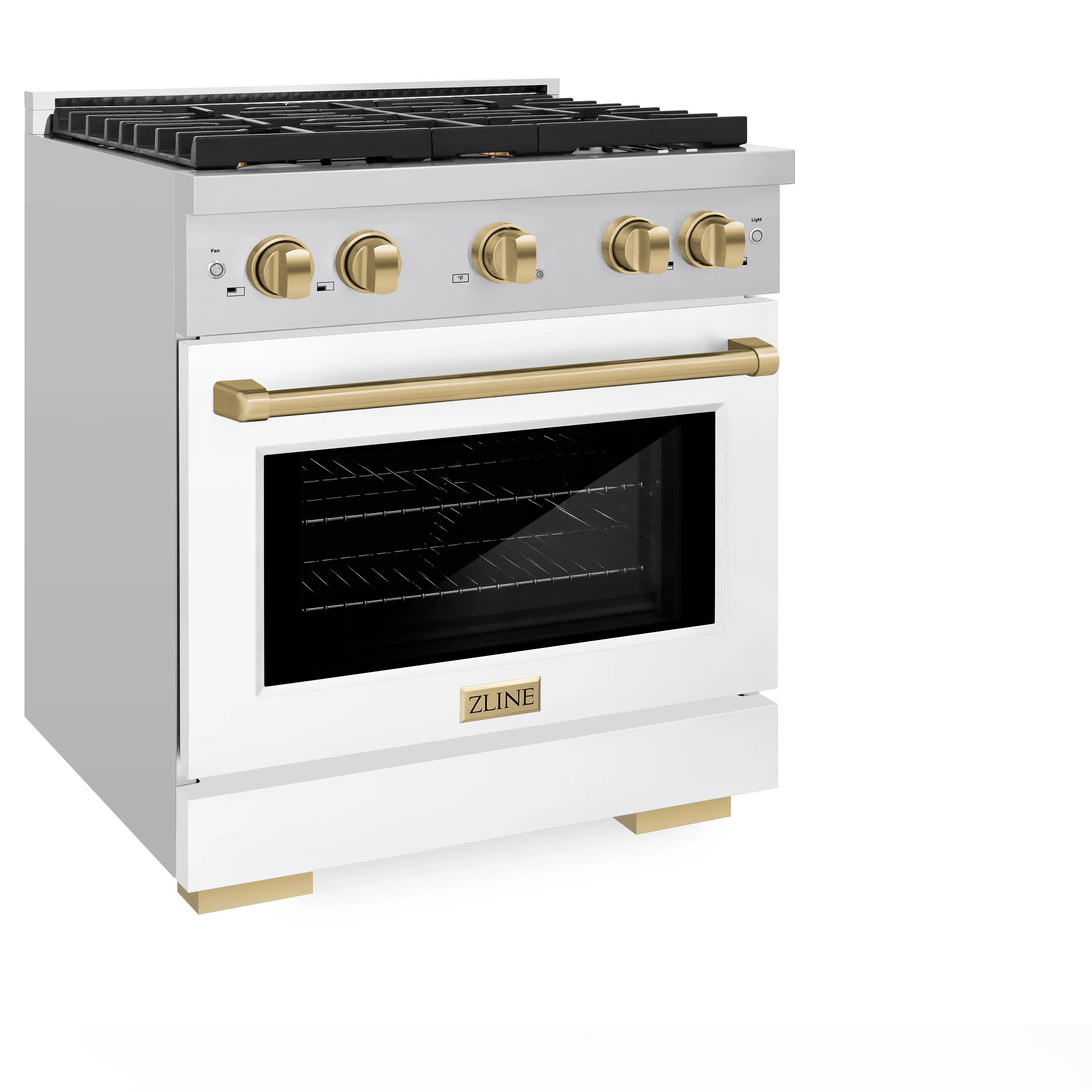 ZLINE Autograph Edition 30 in. 4.2 cu. ft. Paramount Dual Fuel Range with 4 Burner Gas Cooktop and Electric Convection Oven in Stainless Steel with White Matte Door and Champagne Bronze Accents (SDRZ-WM-30-CB) - Image 4