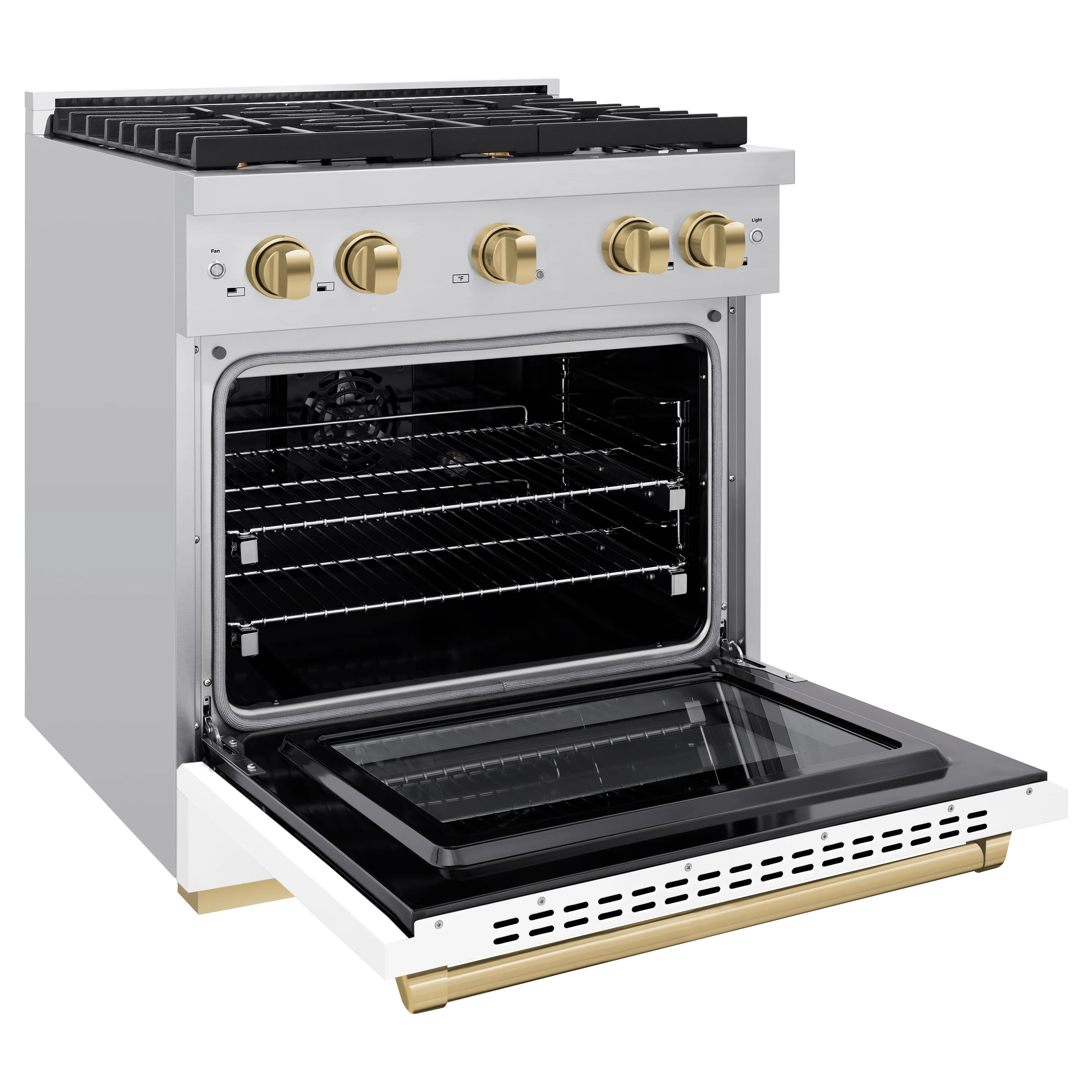 ZLINE Autograph Edition 30 in. 4.2 cu. ft. Paramount Dual Fuel Range with 4 Burner Gas Cooktop and Electric Convection Oven in Stainless Steel with White Matte Door and Champagne Bronze Accents (SDRZ-WM-30-CB) - Image 6
