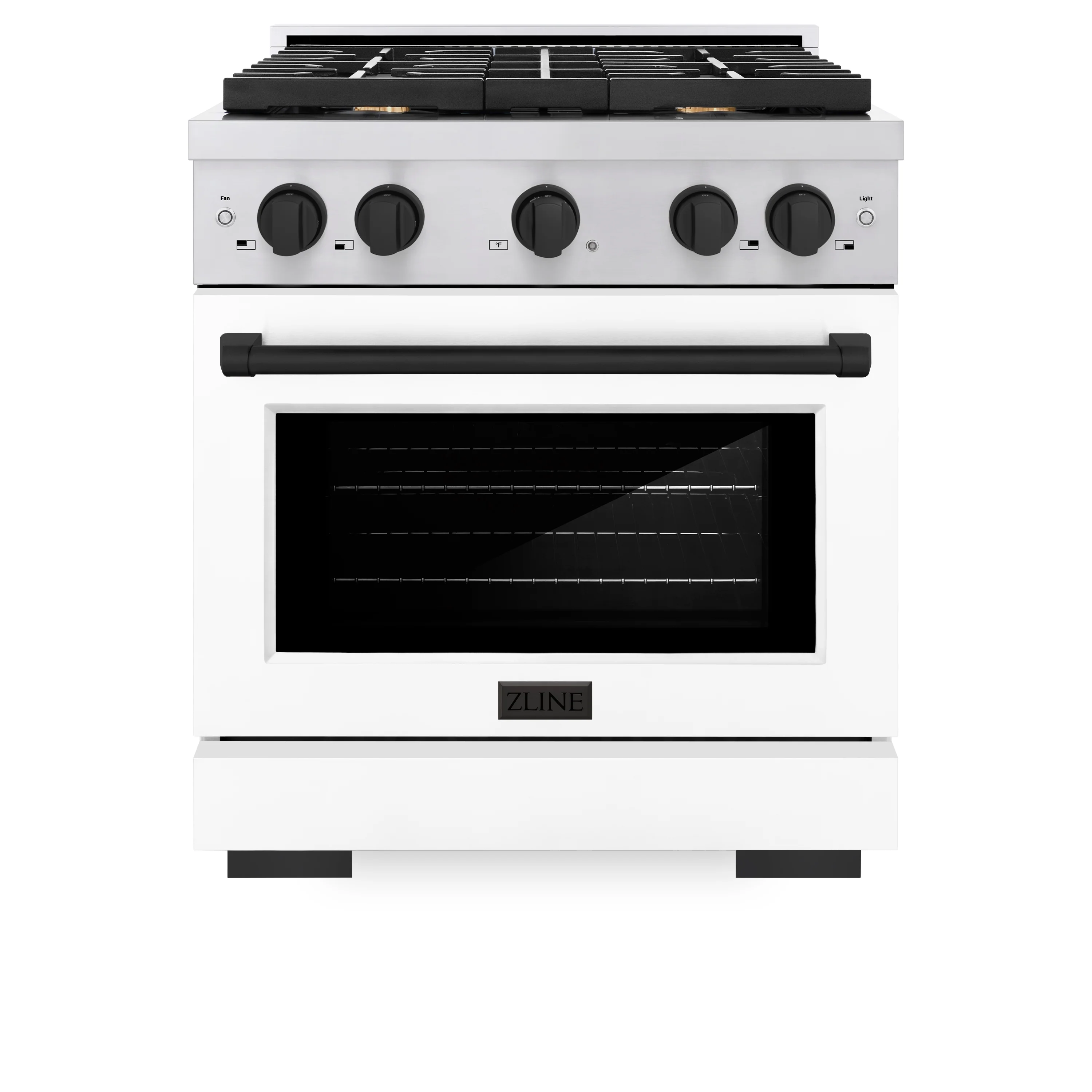 ZLINE Autograph Edition 30 in. 4.2 cu. ft. Paramount Dual Fuel Range with 4 Burner Gas Cooktop and Electric Convection Oven in Stainless Steel with White Matte Door and Matte Black Accents (SDRZ-WM-30-MB) - Image 2