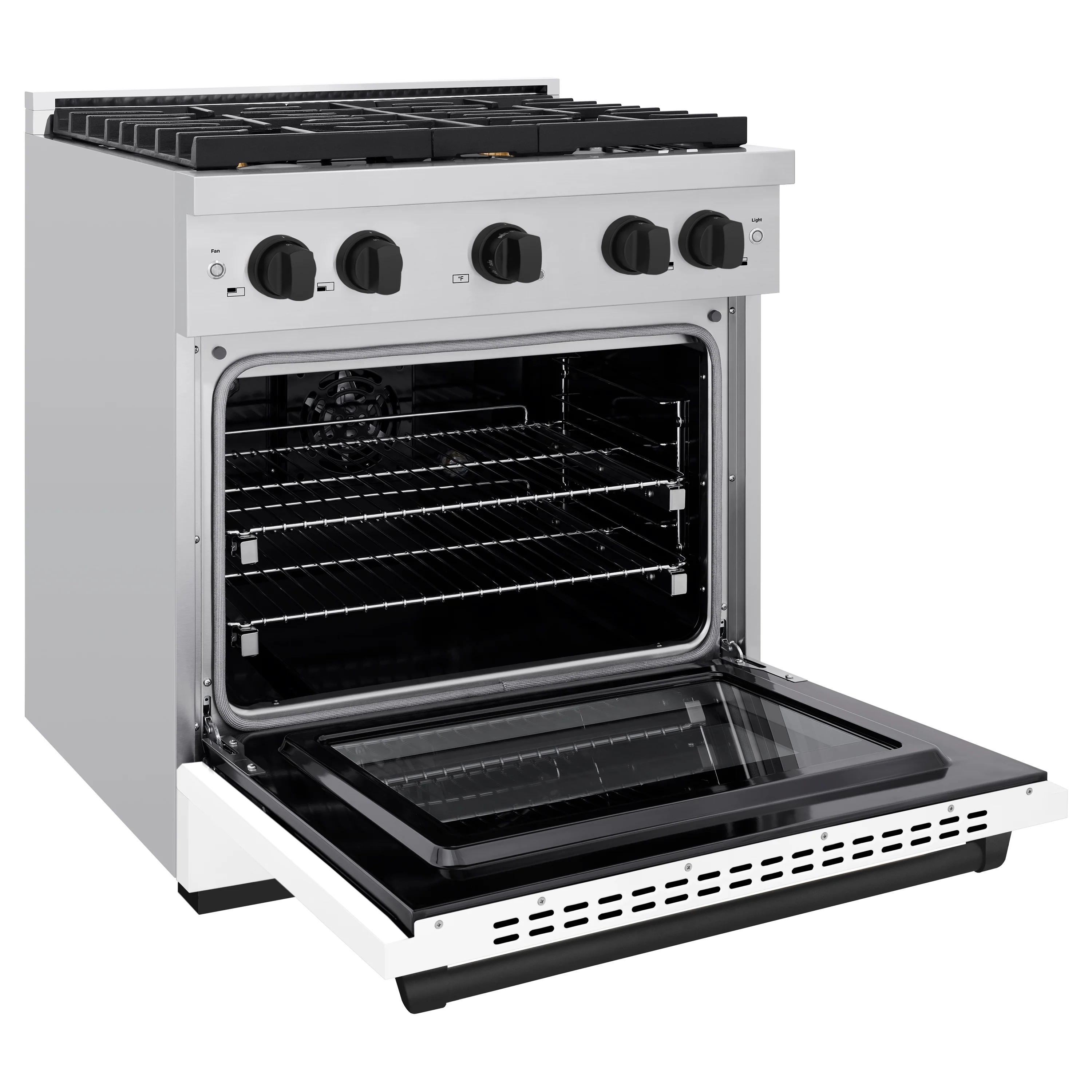 ZLINE Autograph Edition 30 in. 4.2 cu. ft. Paramount Dual Fuel Range with 4 Burner Gas Cooktop and Electric Convection Oven in Stainless Steel with White Matte Door and Matte Black Accents (SDRZ-WM-30-MB) - Image 6