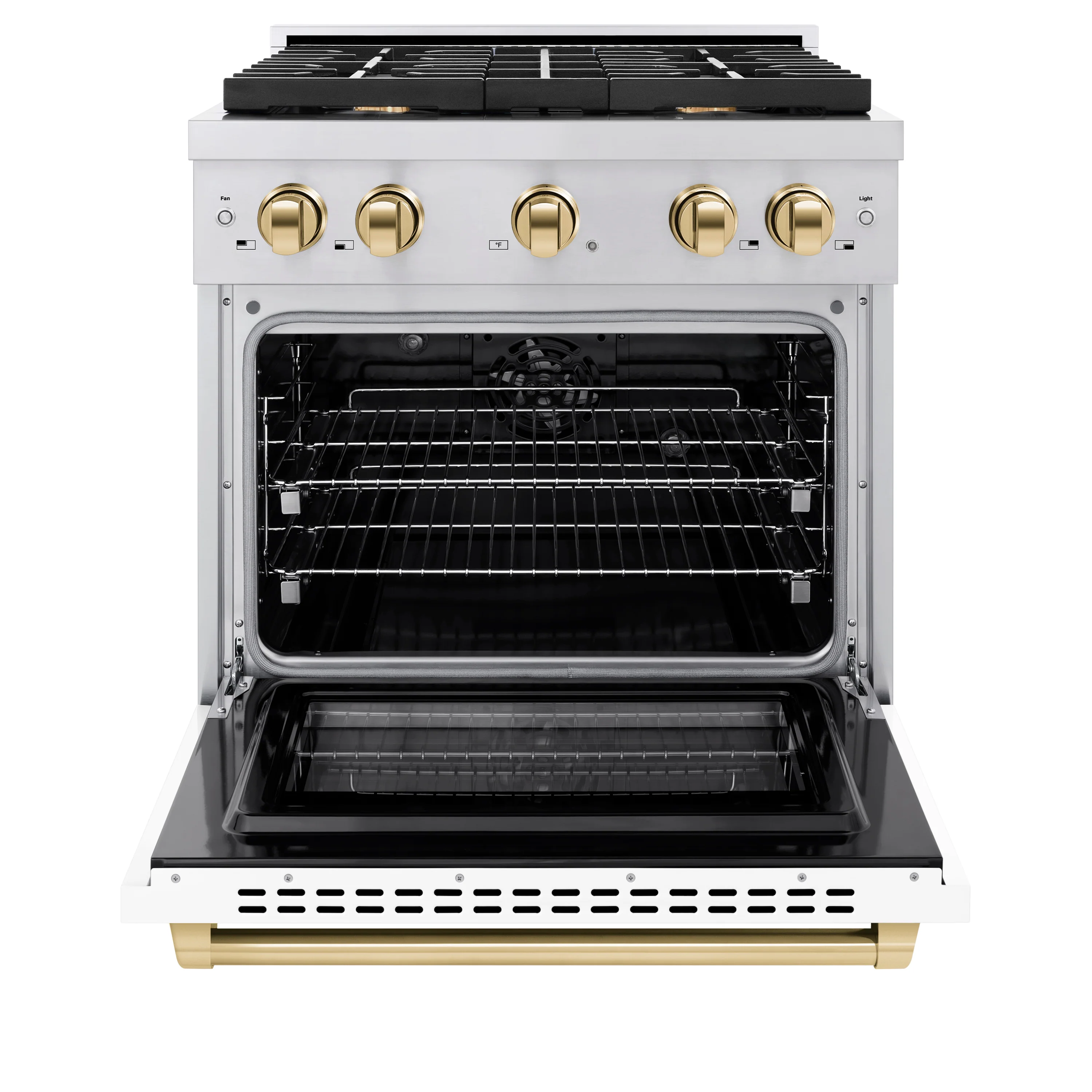 ZLINE Autograph Edition 30 in. 4.2 cu. ft. Paramount Dual Fuel Range with 4 Burner Gas Cooktop and Electric Convection Oven in Stainless Steel with White Matte Door and Polished Gold Accents (SDRZ-WM-30-G) - Image 3