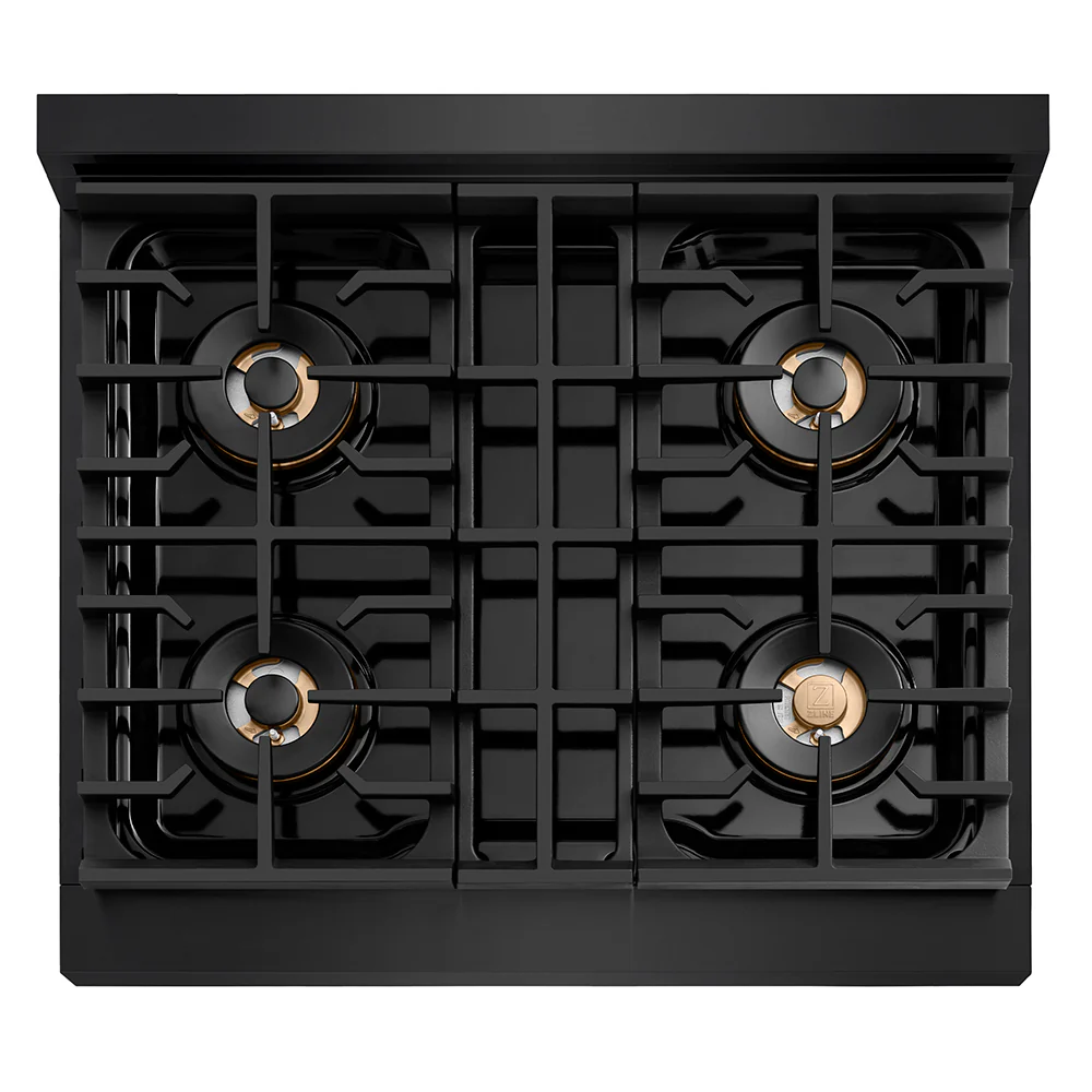 ZLINE Autograph Edition 30 in. 4.2 cu. ft. Paramount Dual Fuel Range with 4 Burner DuoPro™ Cooktop and Electric Convection Oven in Black Stainless Steel and Champagne Bronze Accents (PSDRBZ-30-CB) - Image 2