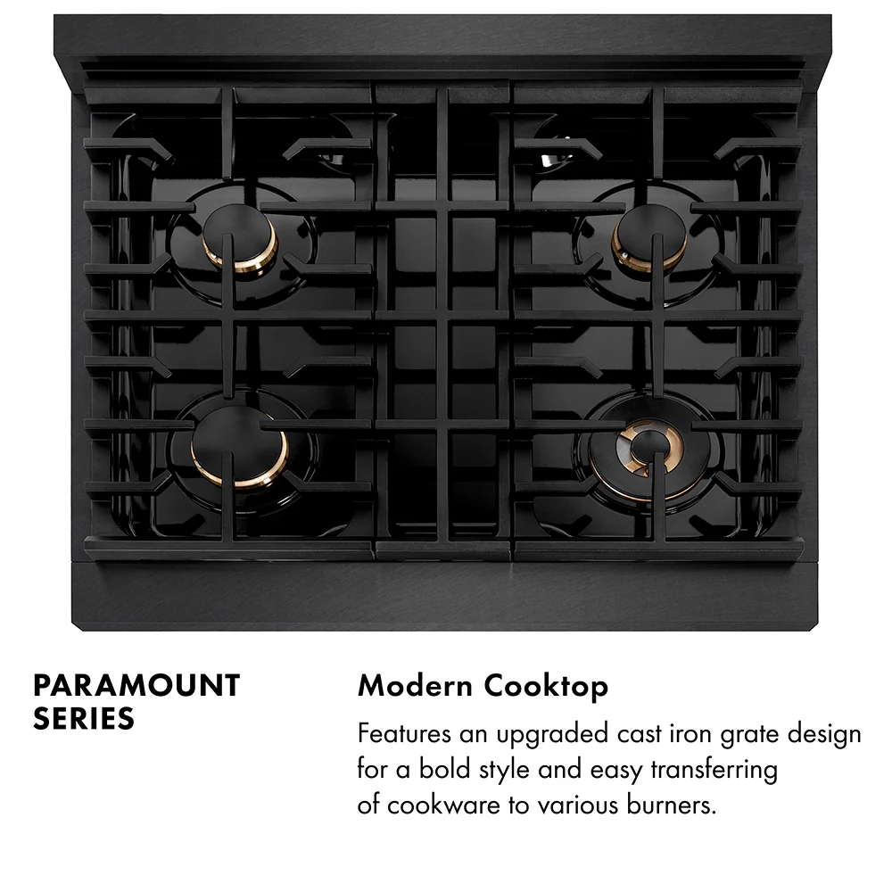 ZLINE Autograph Edition 30 in. 4.2 cu. ft. Paramount Gas Range with 4 Burner Cooktop and Convection Gas Oven in Black Satin Stainless Steel and Champagne Bronze Accents (SGRBSZ-30-CB) - Image 10