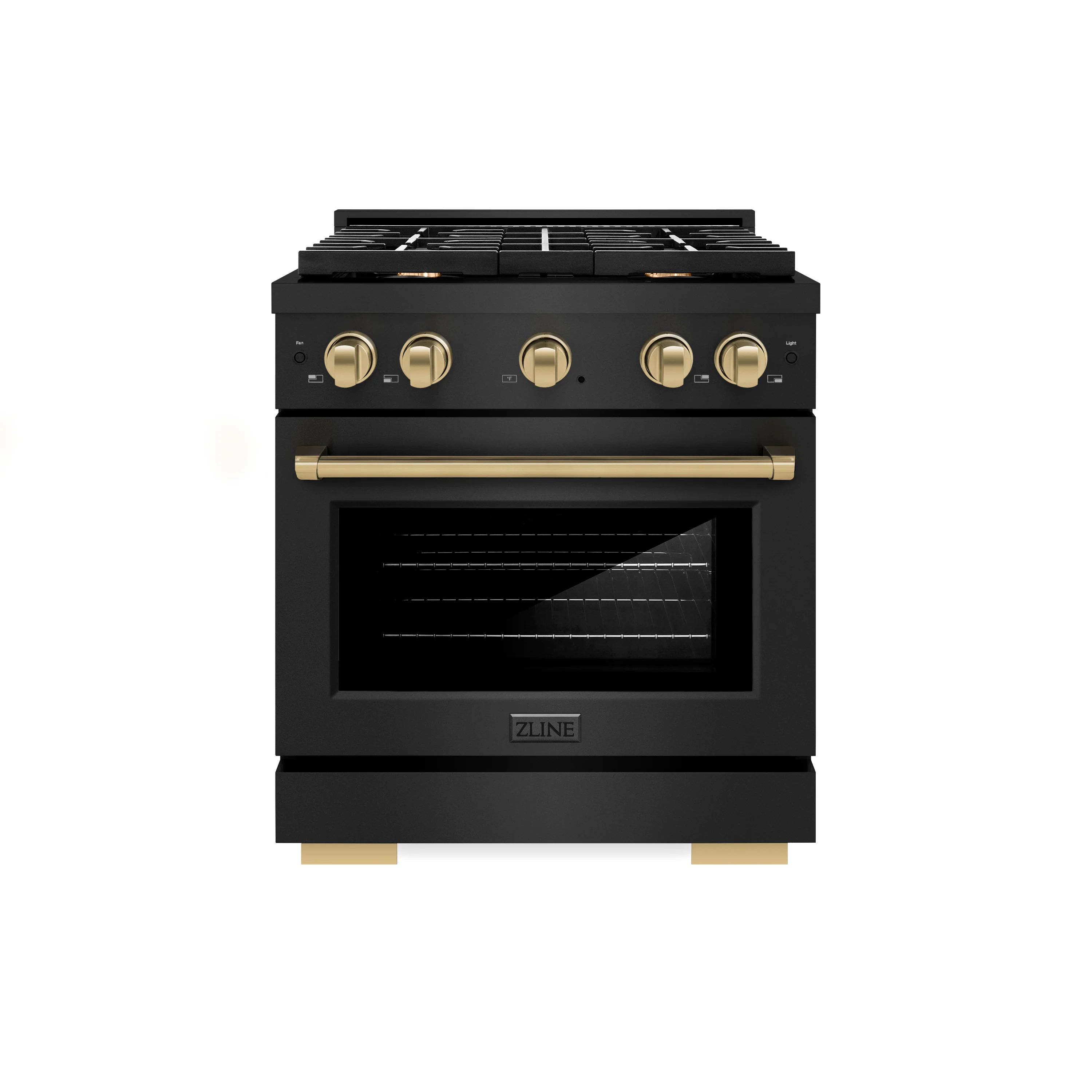 ZLINE Autograph Edition 30 in. 4.2 cu. ft. Paramount Gas Range with 4 Burner Cooktop and Convection Gas Oven in Black Stainless Steel and Champagne Bronze Accents (SGRBZ-30-CB) - Image 5