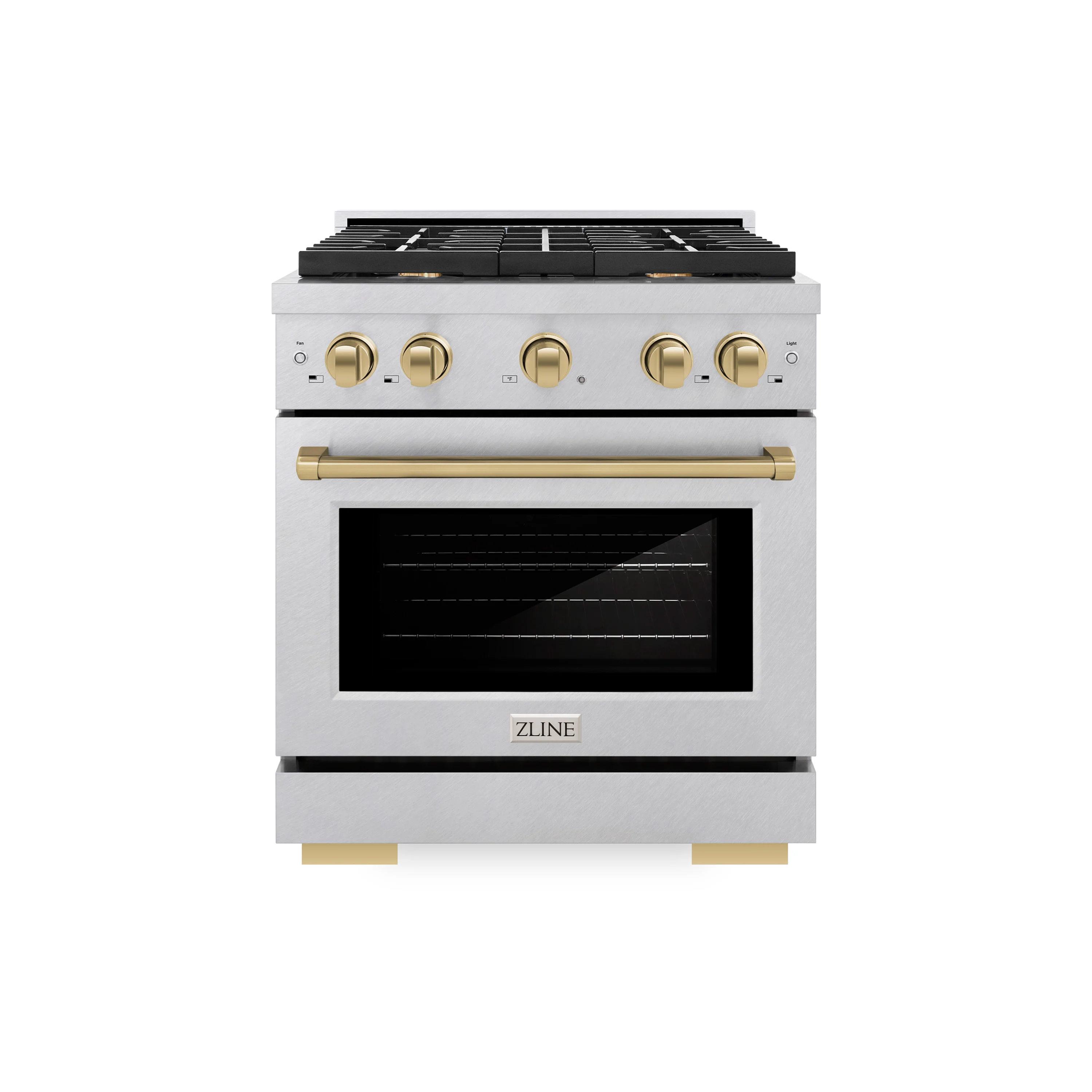 ZLINE Autograph Edition 30 in. 4.2 cu. ft. Paramount Gas Range with 4 Burner Cooktop and Convection Gas Oven in Satin Stainless Steel and Champagne Bronze Accents (SGRSZ-30-CB) - Image 5
