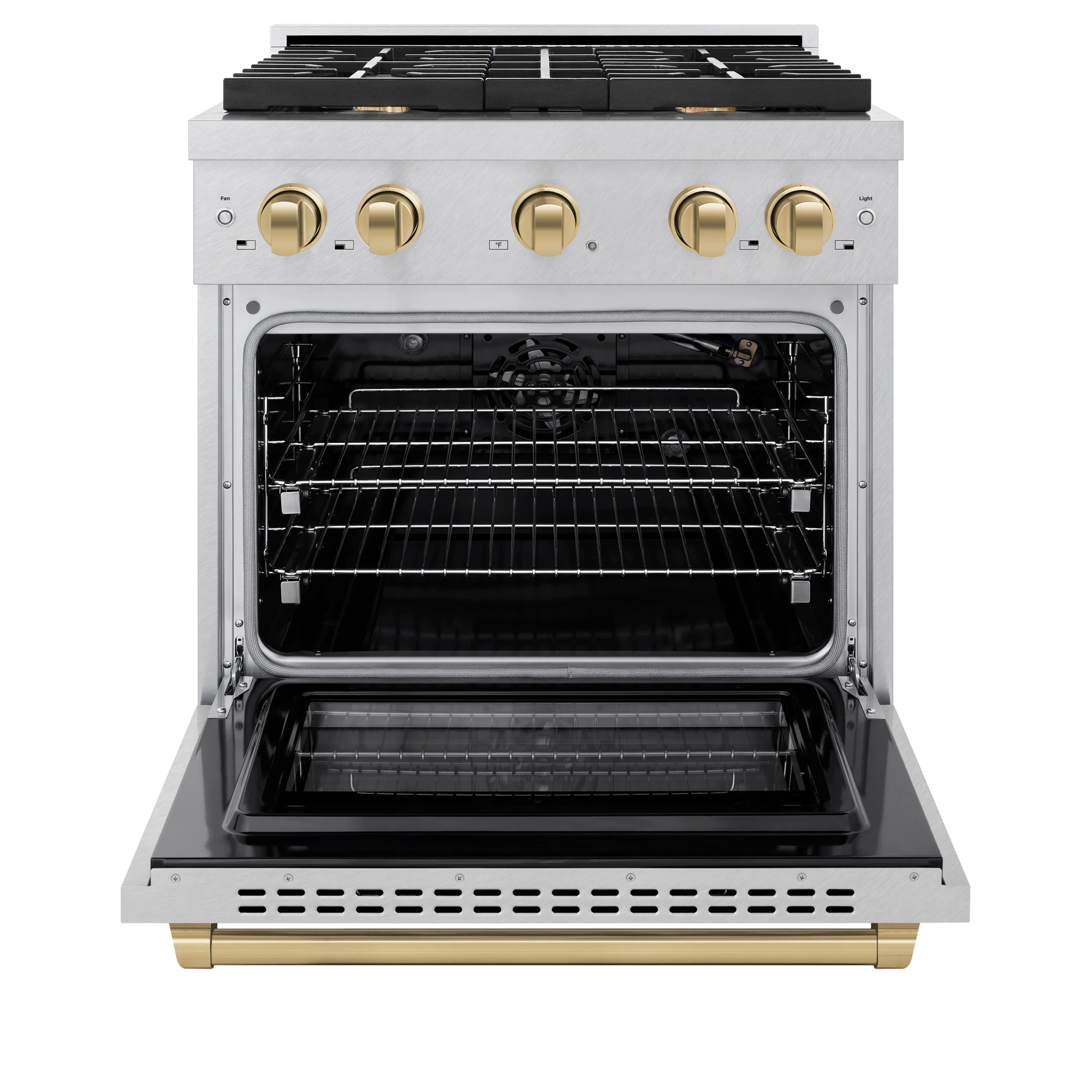 ZLINE Autograph Edition 30 in. 4.2 cu. ft. Paramount Gas Range with 4 Burner Cooktop and Convection Gas Oven in Satin Stainless Steel and Champagne Bronze Accents (SGRSZ-30-CB) - Image 7