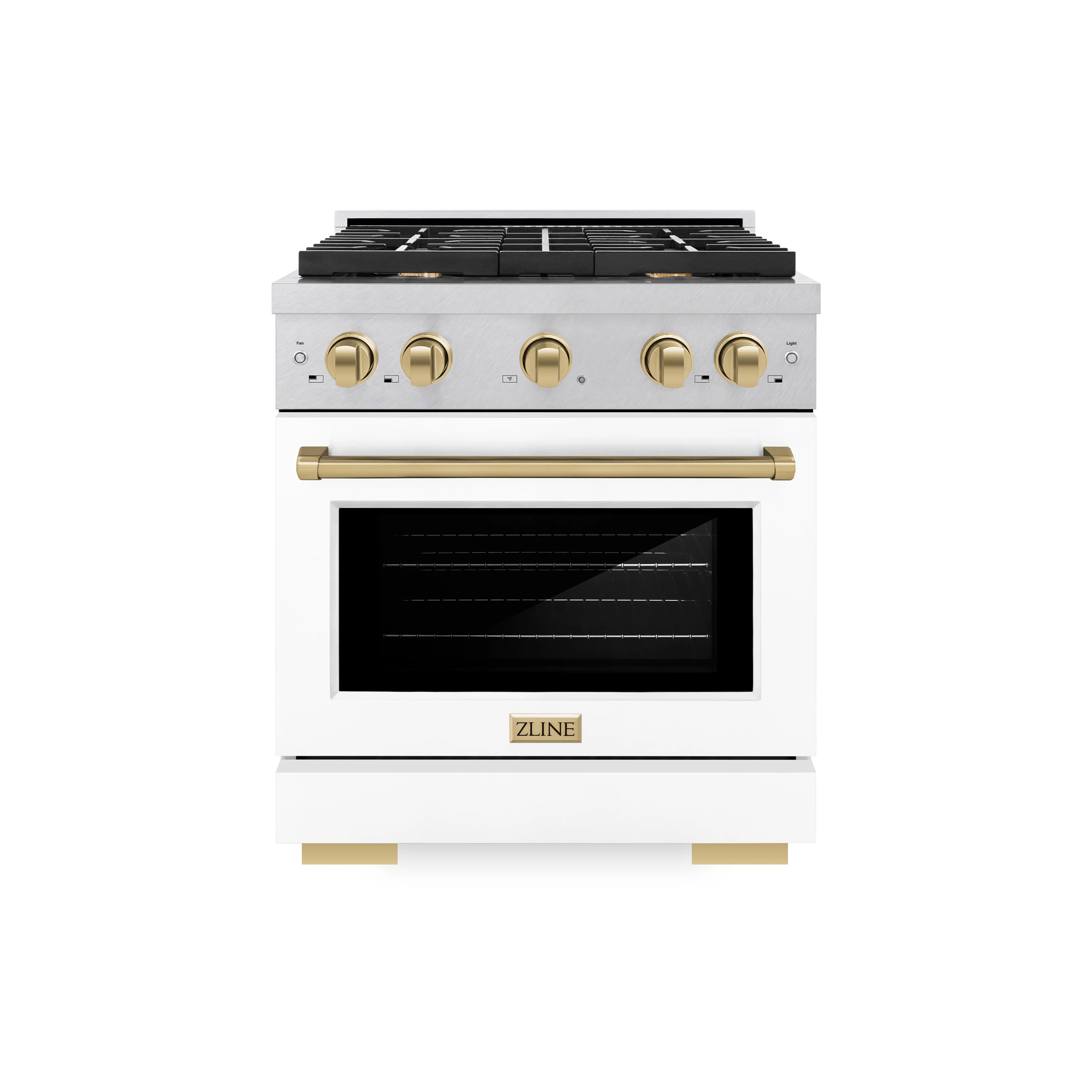 ZLINE Autograph Edition 30 in. 4.2 cu. ft. Paramount Gas Range with 4 Burner Cooktop and Convection Gas Oven in Satin Stainless Steel with White Matte Door and Champagne Bronze Accents (SGRSZ-WM-30-CB) - Image 5