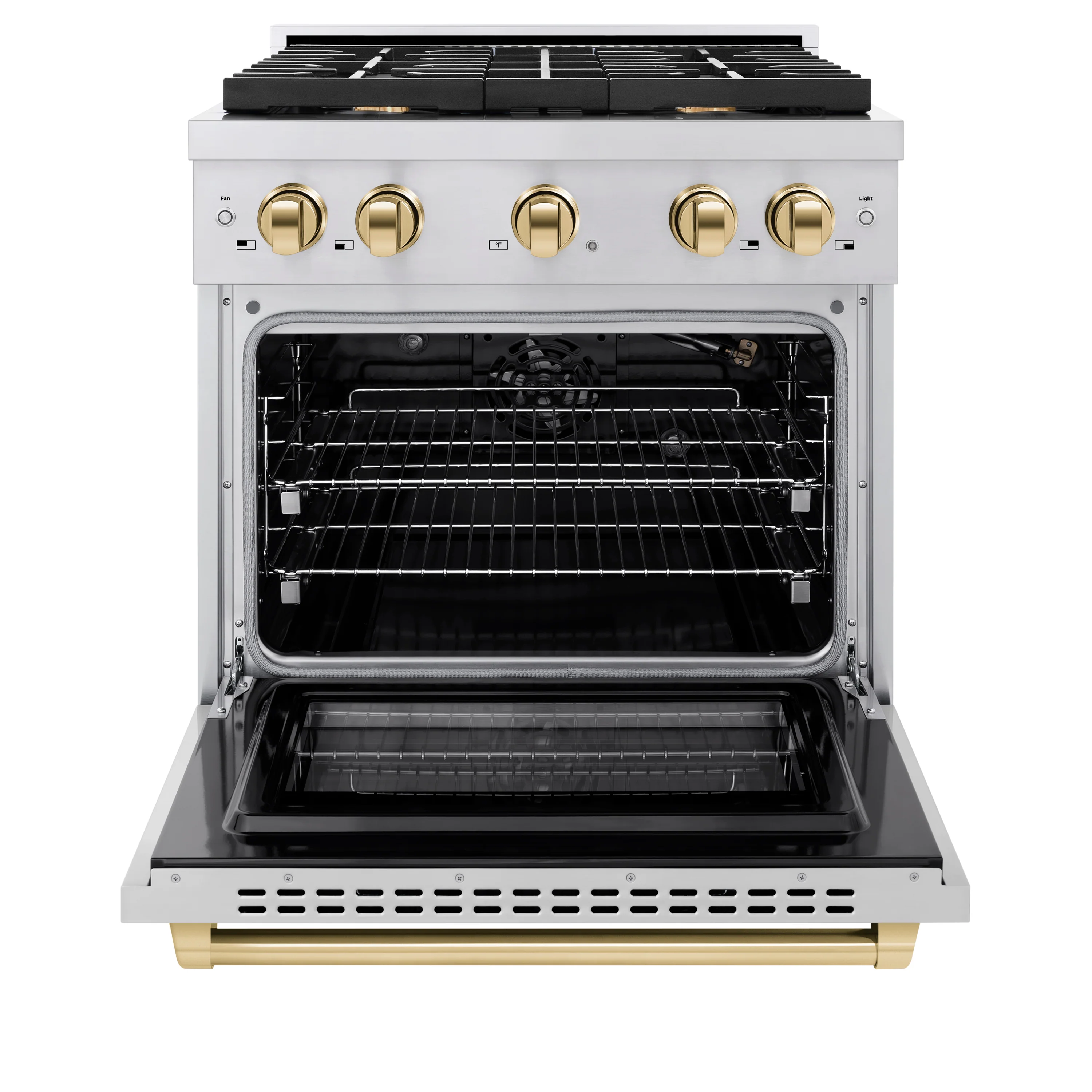 ZLINE Autograph Edition 30 in. 4.2 cu. ft. Paramount Gas Range with 4 Burner Cooktop and Convection Gas Oven in Stainless Steel and Polished Gold Accents (SGRZ-30-G) - Image 3