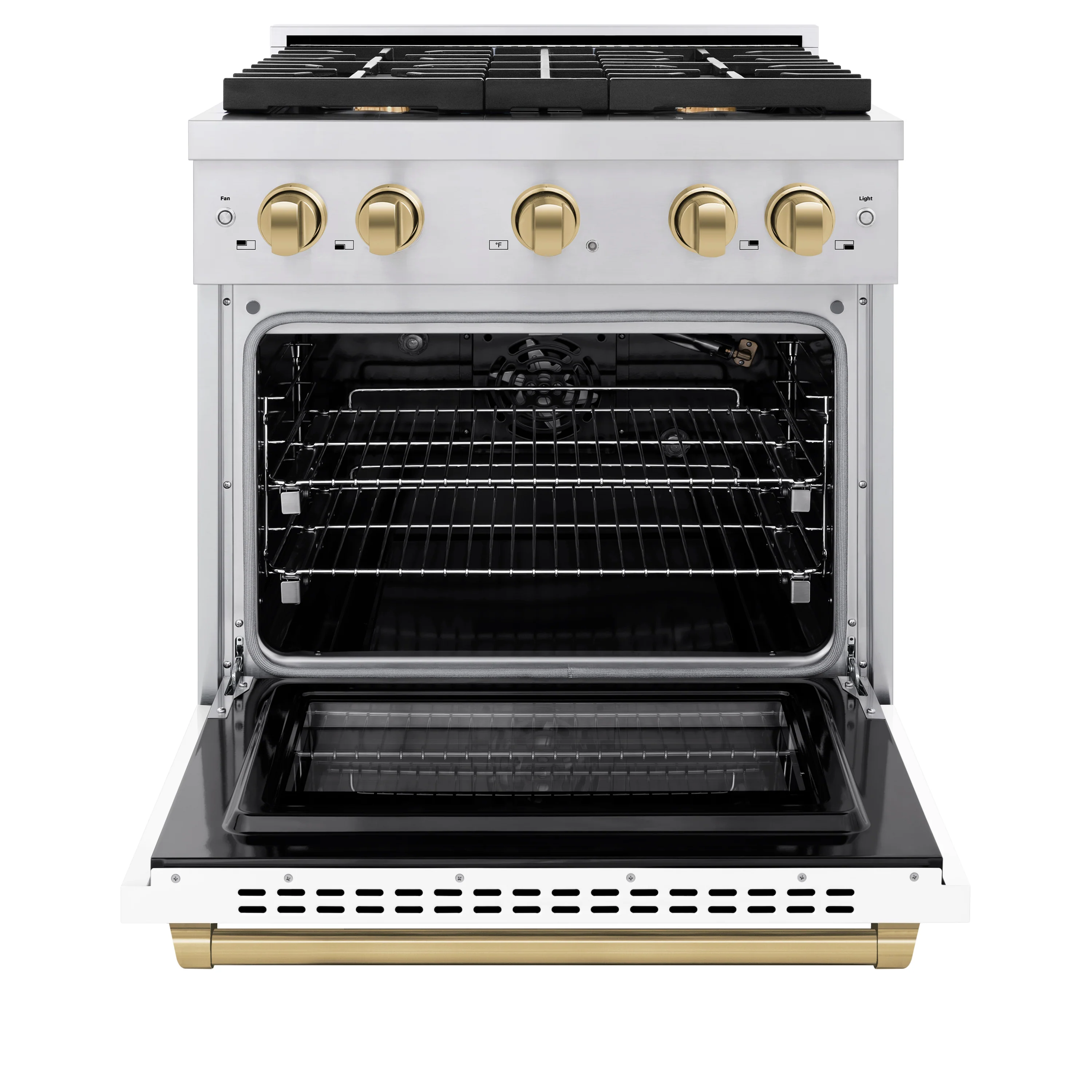 ZLINE Autograph Edition 30 in. 4.2 cu. ft. Paramount Gas Range with 4 Burner Cooktop and Convection Gas Oven in Stainless Steel with White Matte Door and Champagne Bronze Accents (SGRZ-WM-30-CB) - Image 3