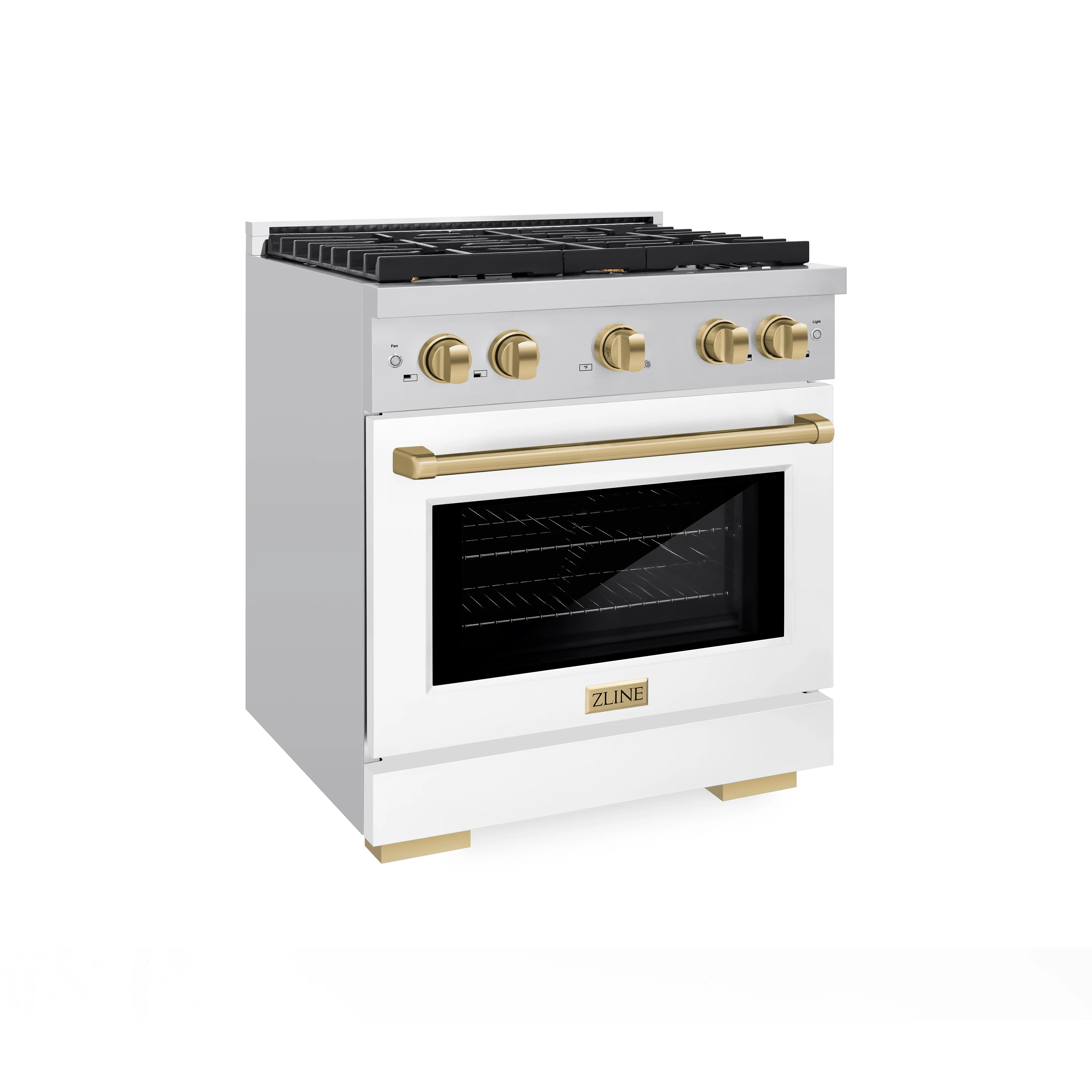 ZLINE Autograph Edition 30 in. 4.2 cu. ft. Paramount Gas Range with 4 Burner Cooktop and Convection Gas Oven in Stainless Steel with White Matte Door and Champagne Bronze Accents (SGRZ-WM-30-CB) - Image 4