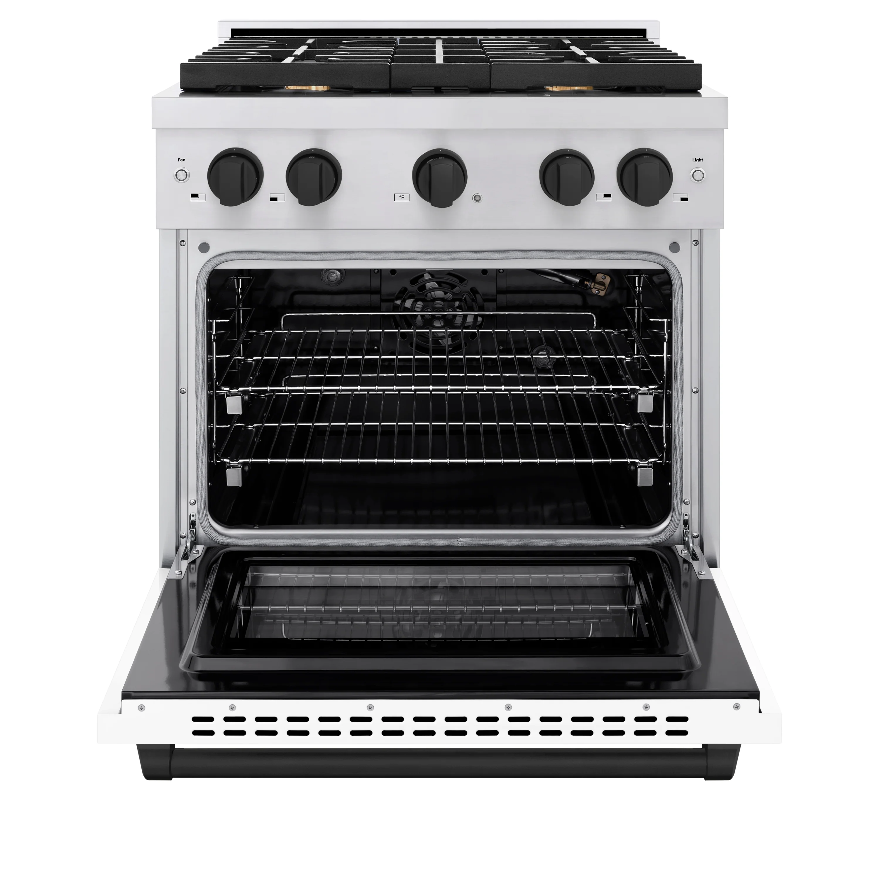 ZLINE Autograph Edition 30 in. 4.2 cu. ft. Paramount Gas Range with 4 Burner Cooktop and Convection Gas Oven in Stainless Steel with White Matte Door and Matte Black Accents (SGRZ-WM-30-MB) - Image 3