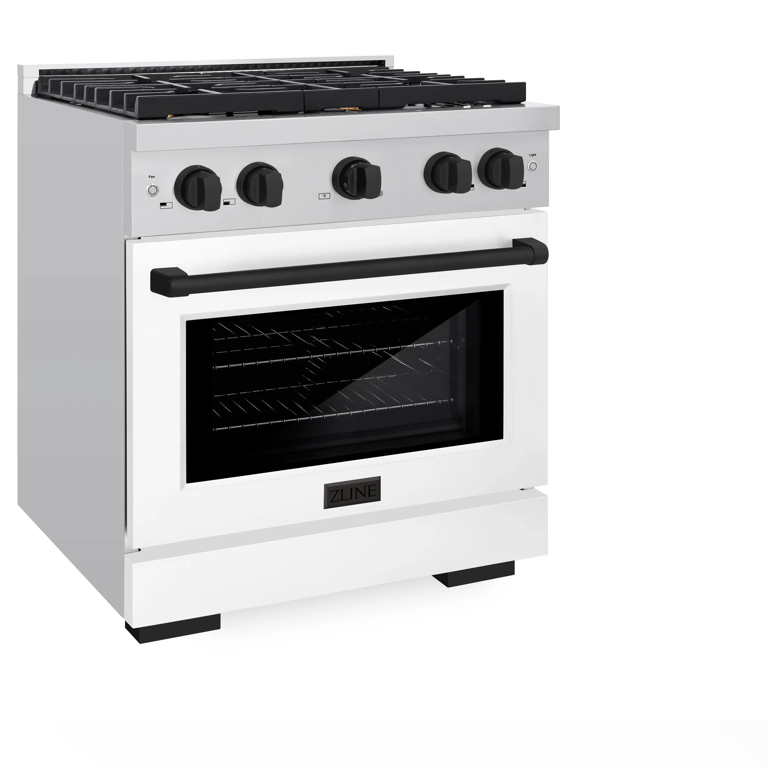 ZLINE Autograph Edition 30 in. 4.2 cu. ft. Paramount Gas Range with 4 Burner Cooktop and Convection Gas Oven in Stainless Steel with White Matte Door and Matte Black Accents (SGRZ-WM-30-MB) - Image 5