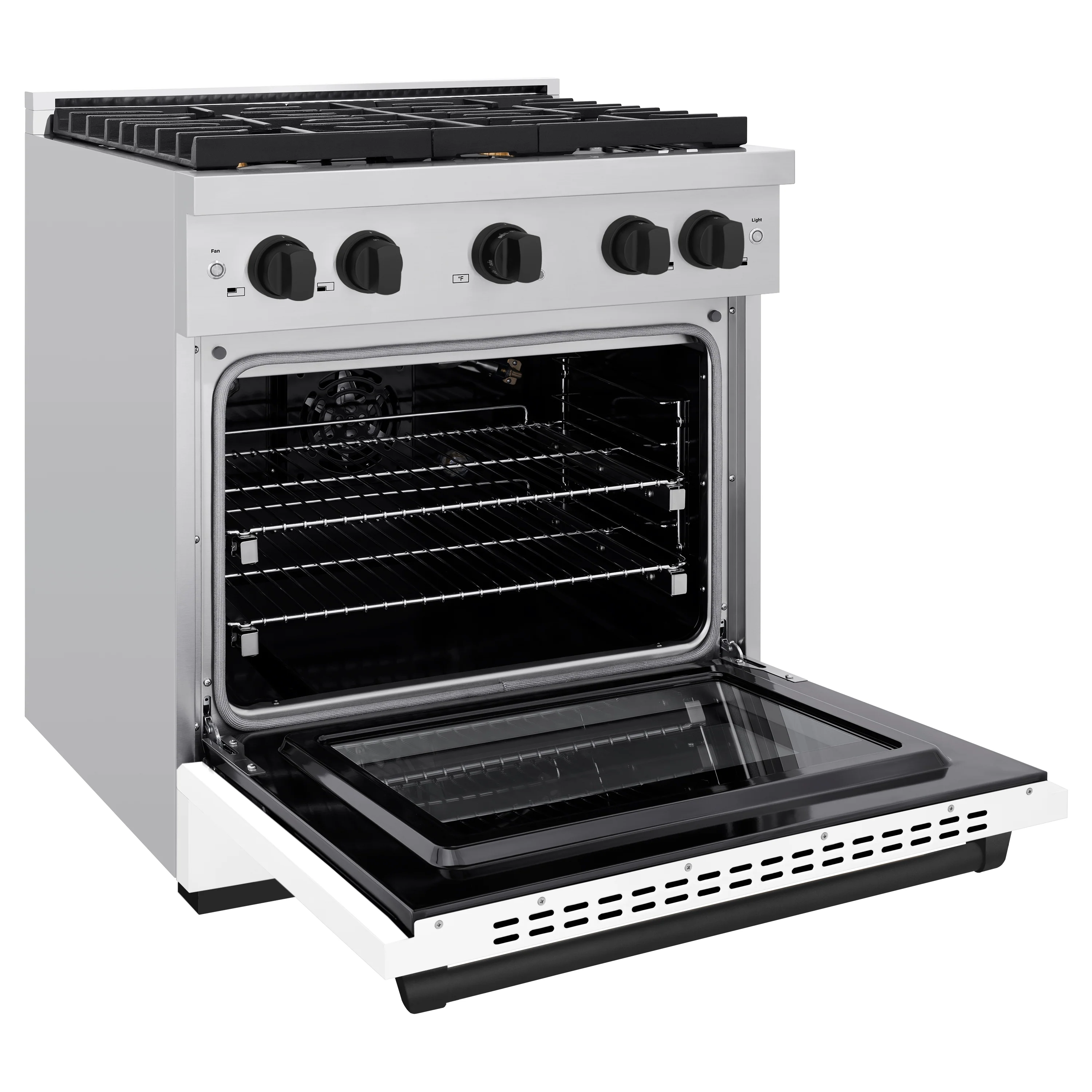 ZLINE Autograph Edition 30 in. 4.2 cu. ft. Paramount Gas Range with 4 Burner Cooktop and Convection Gas Oven in Stainless Steel with White Matte Door and Matte Black Accents (SGRZ-WM-30-MB) - Image 6