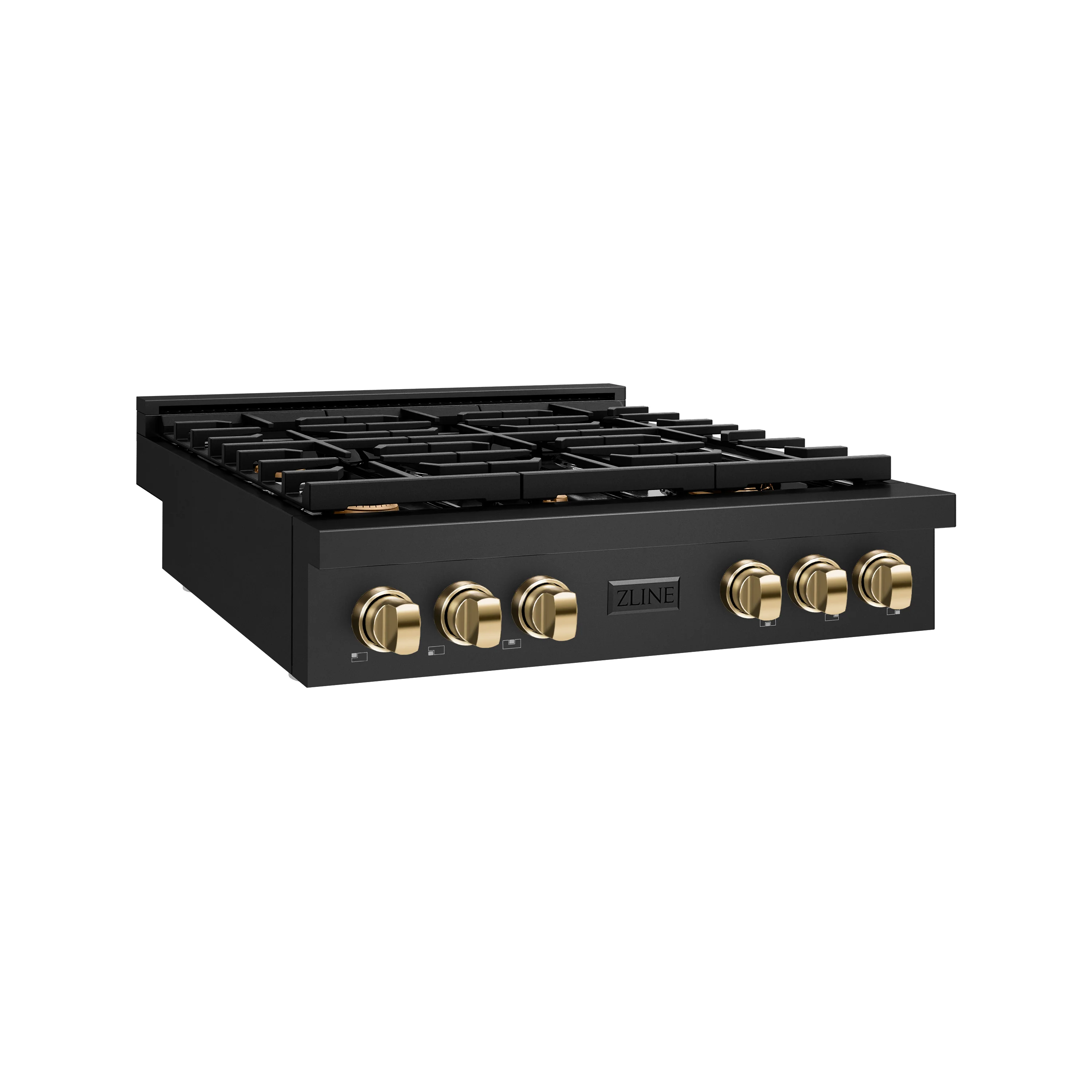 ZLINE 30 in. Autograph Edition Paramount Gas Rangetop with 4 Burners and Porcelain Cooktop in Black Stainless Steel with Polished Gold Accents (SRTBZ-30-G) - Image 2